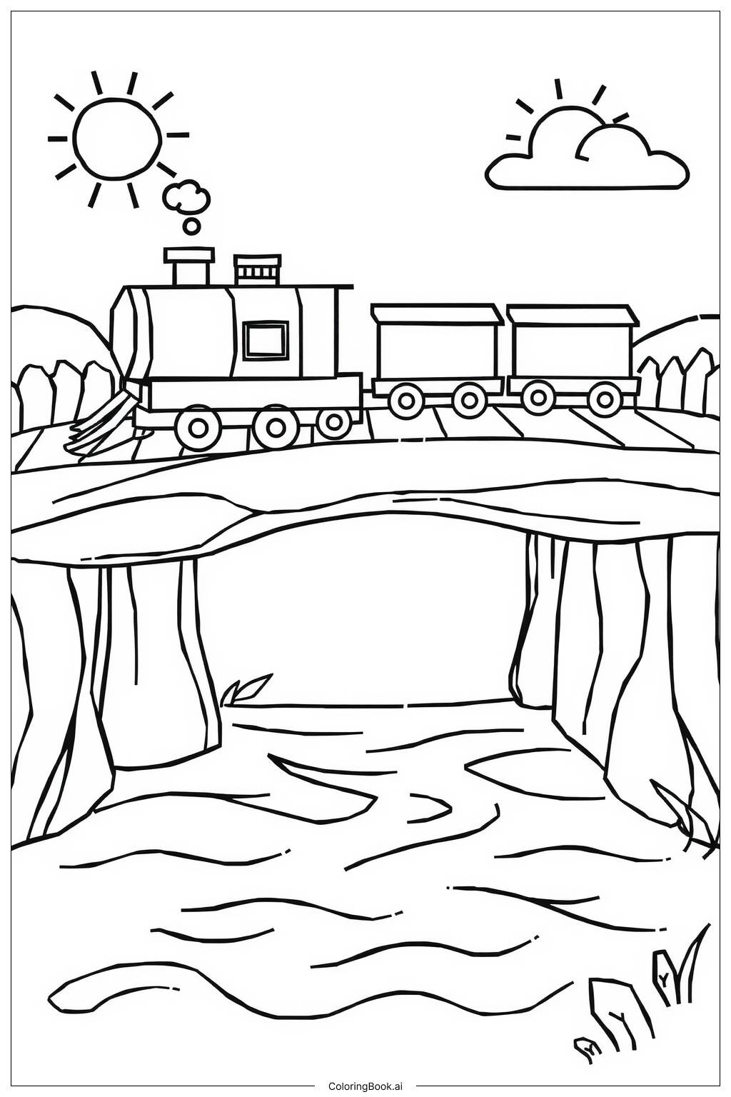 Train Crossing A River On A Wooden Bridge Coloring Page Free PDF PNG Printable Train Crossing A River On A Wooden Bridge Coloring Page Free PDF PNG Printable