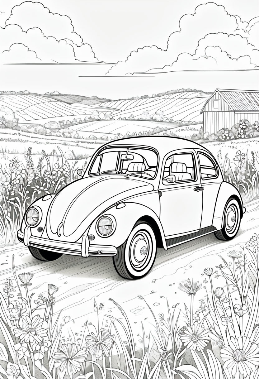 Vintage Volkswagen Beetle In Countryside Coloring Page Playground Vintage Volkswagen Beetle In Countryside Coloring Page Playground