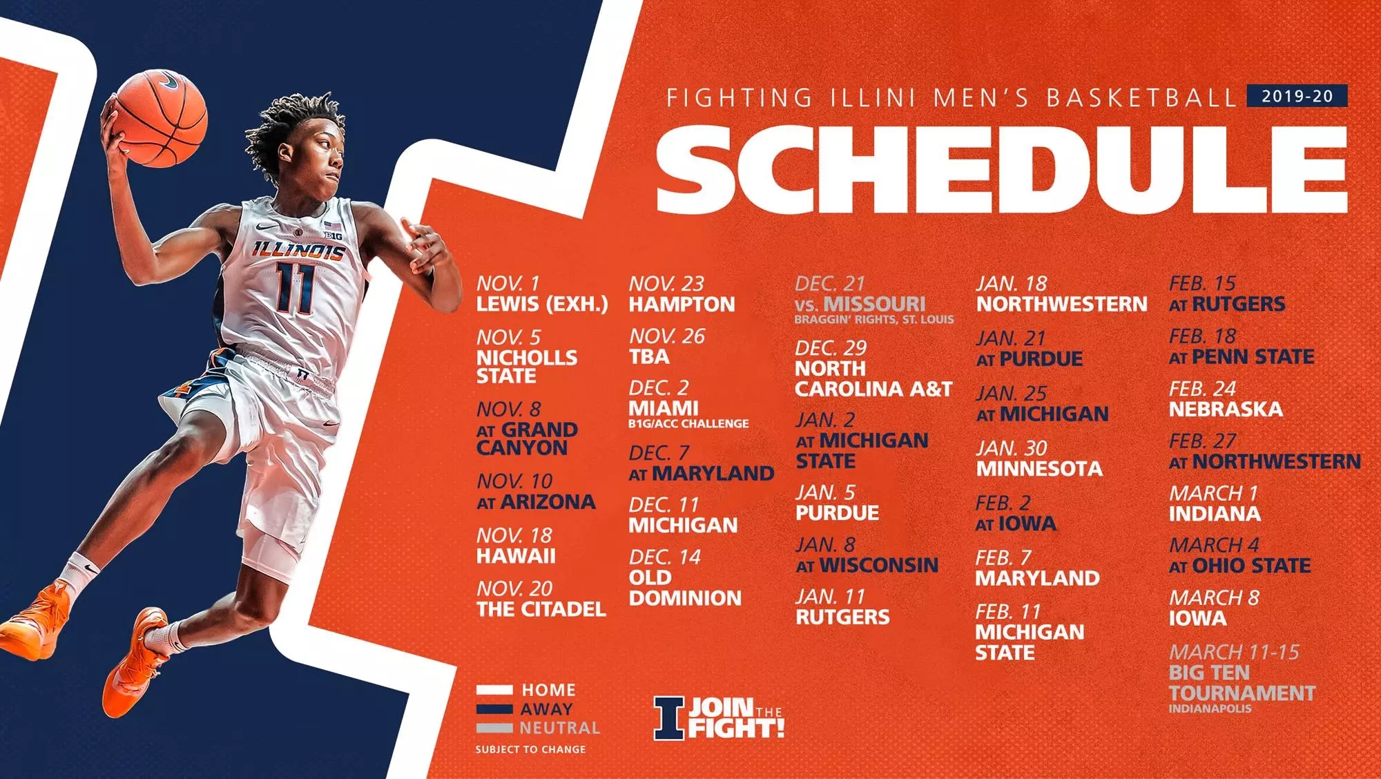 2019 20 Men s Basketball Schedule Announced University Of Illinois Athletics