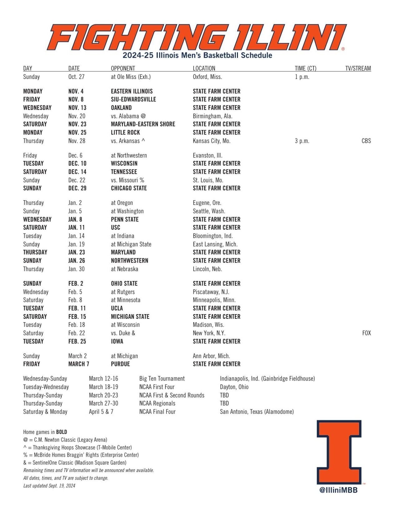 2024 25 Conference Schedule Released For Illinois Men s Basketball Sports Wandtv