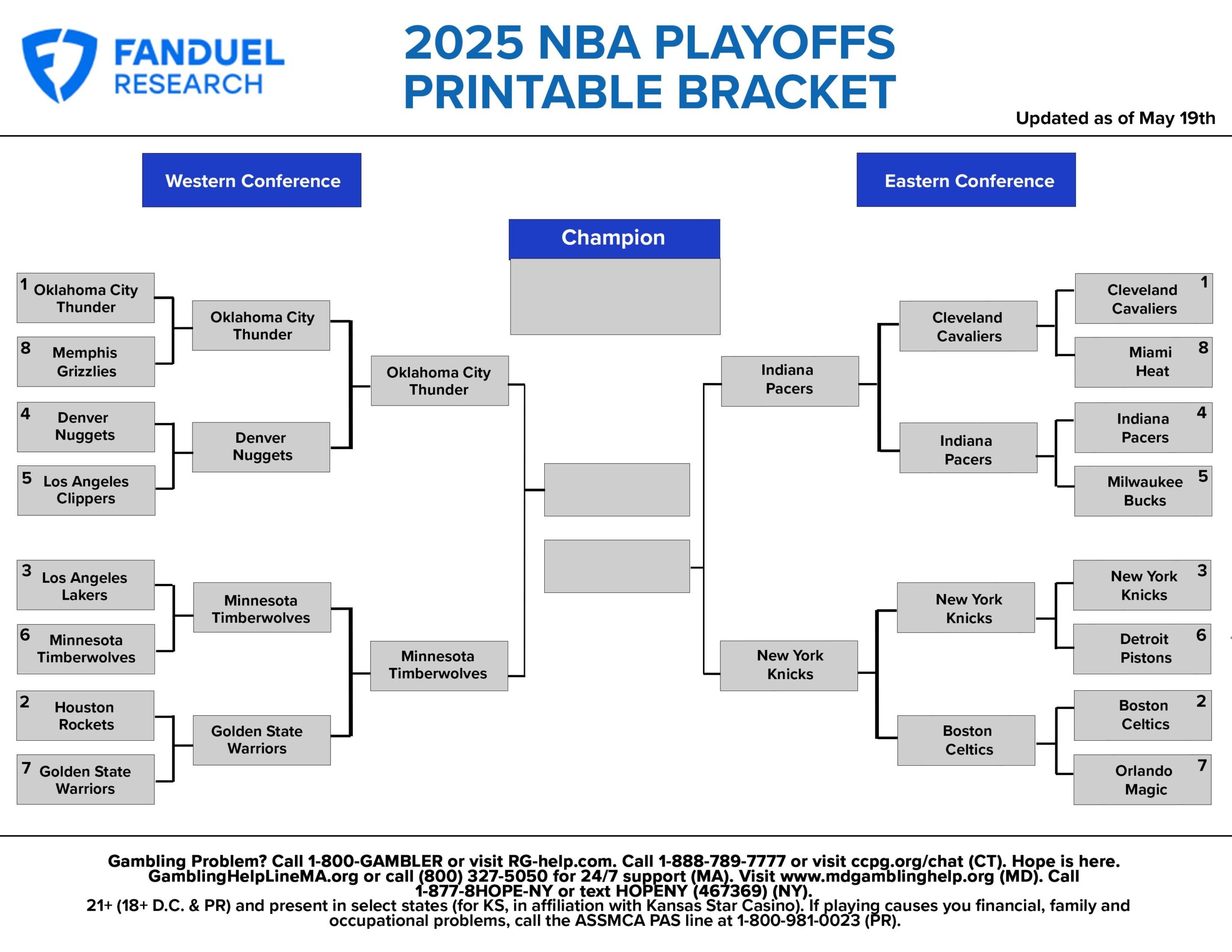 2025 NBA Playoffs Conference Finals Free Printable Bracket And Betting Odds FanDuel Research