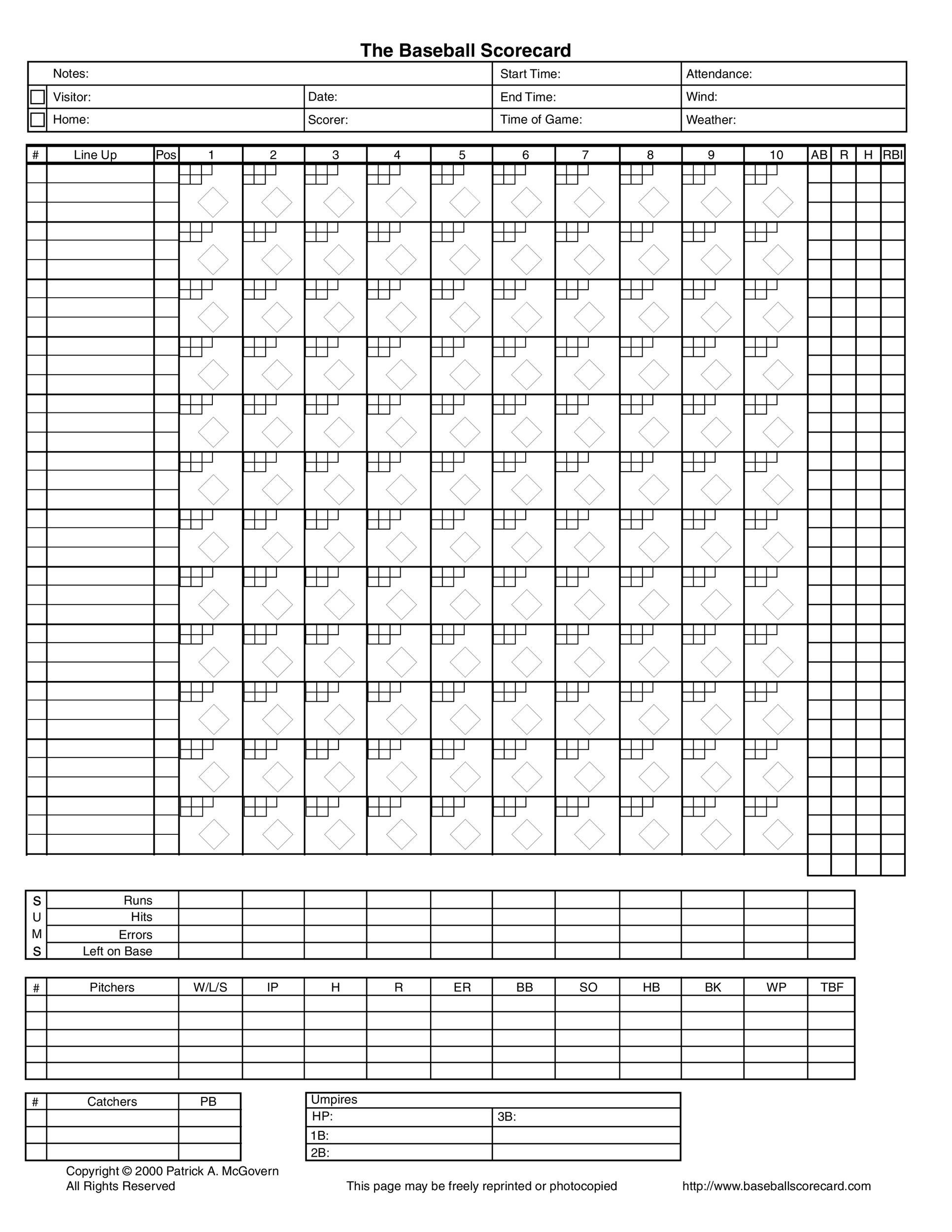 Printable Baseball Score Sheets Pdf