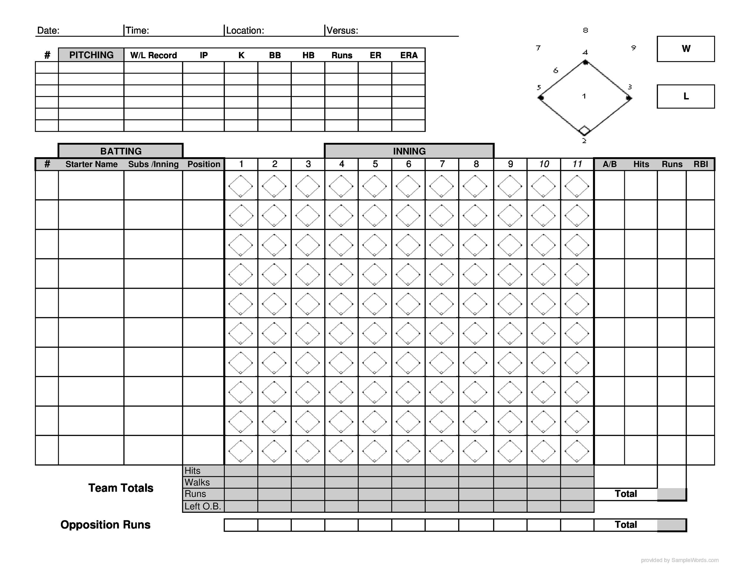 Simple Baseball Score Sheet Printable