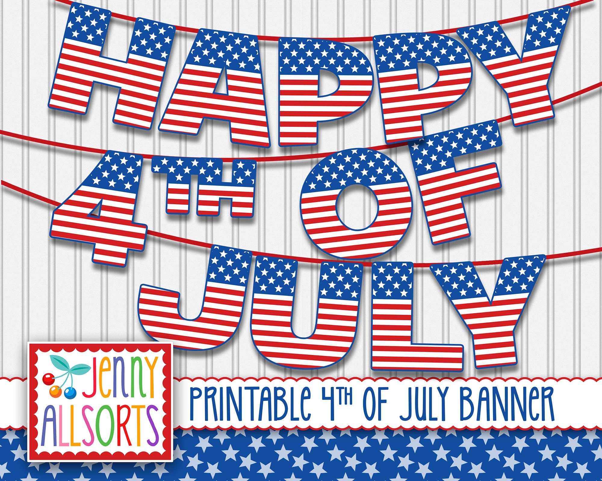 4th Of July Printable Banner Digital Independence Day Sign Red White Blue July 4th Party Decor American Flag Bulletin Board Letters Etsy