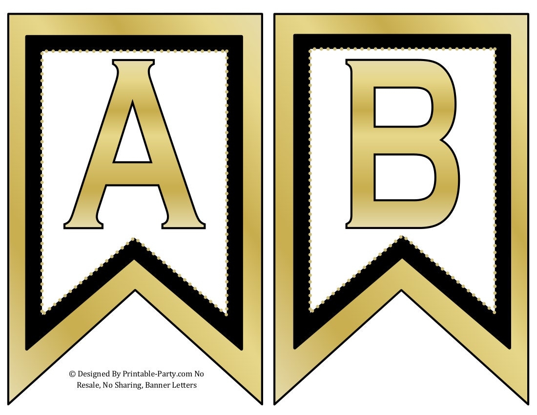 5x8 Inch Swallowtail Gold Black Printable Banner Letters Etsy