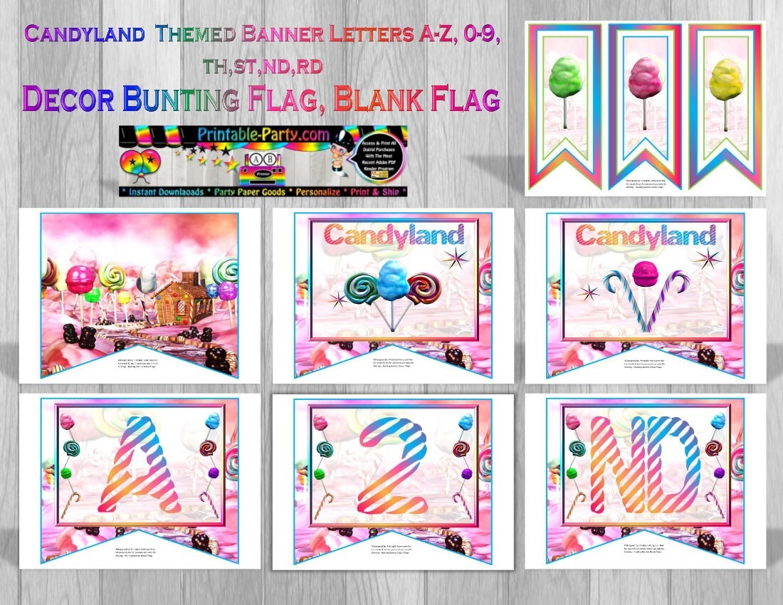9x8 Inch Candyland Theme Printable Banner Letters A To Z 0 9 Etsy Denmark