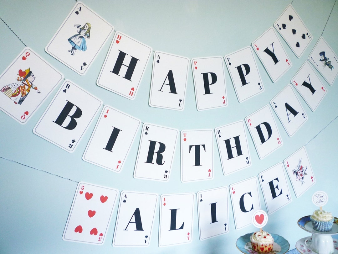Alice In Wonderland Banner Playing Card Printable Banner Diy Personalized Birthday Party Editable PDF Digital Files Etsy