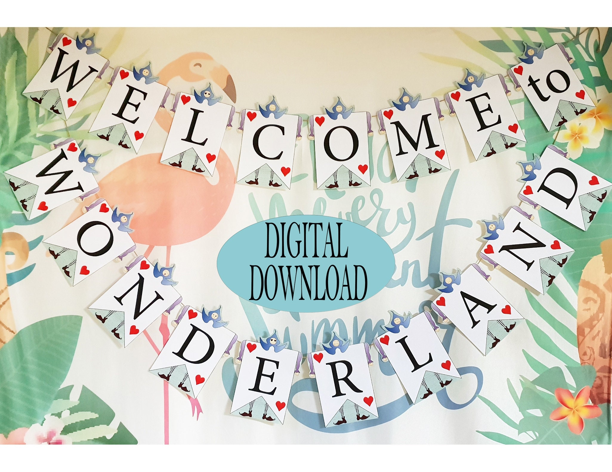 Alice In Wonderland Decoration Printable PNG For Cricut PDF Garland Banners Mad Hatter Tea Party Blue Hooded Card Soldier Welcome Sign Etsy