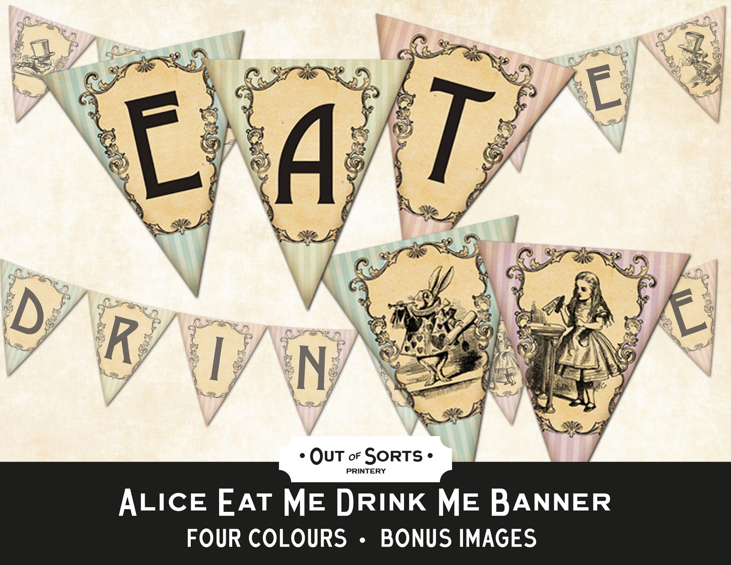 Alice In Wonderland Eat Me Drink Me Banner Printable Bunting Party Decor JPEG Etsy