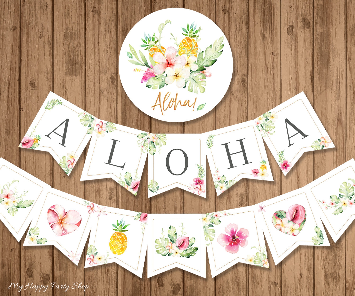 Aloha Banner PRINTABLE Tropical Party Theme Summer Birthday Birthday Party Decor Hawaiian Bunting INSTANT DOWNLOAD Digital BSU074 Etsy