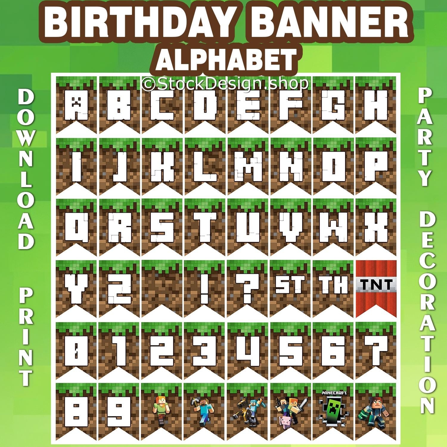 Alphabet Birthday Banner Minecrafter Party Decorations Happy Birthday Minecrafter Banners Digital File Only Printable Etsy