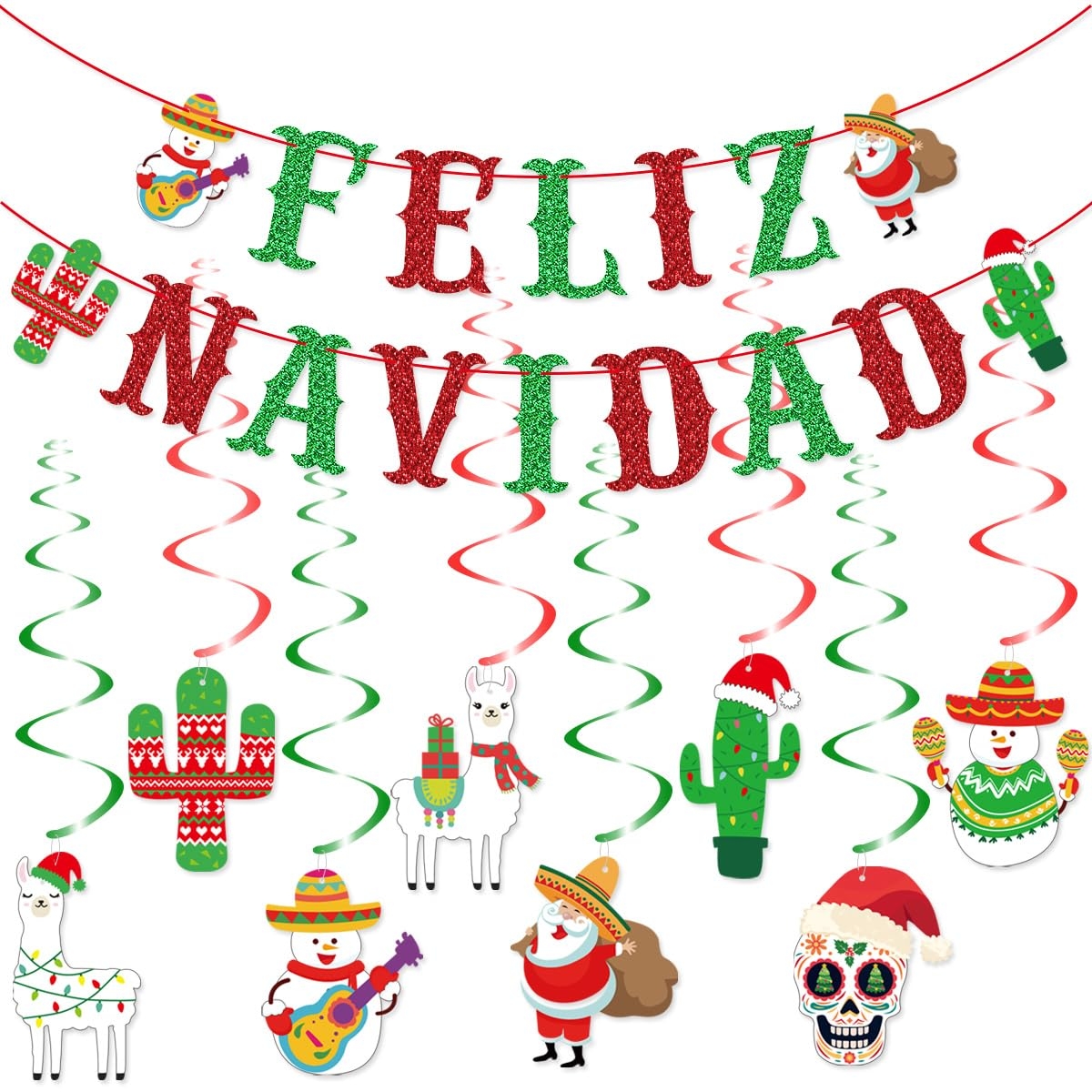 Amazon Feliz Navidad Spanish Christmas Banner Feliz Navidad Hanging Swirls For Spanish Christmas Decorations Home Kitchen