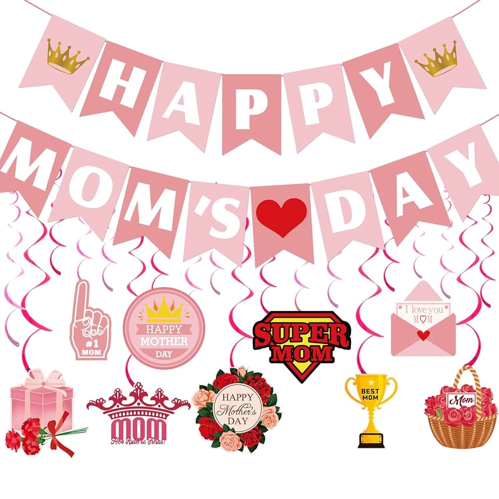 Amazon Happy Mother s Day Banner Decorations For Party Mom Banner With Mothers Day Hanging Decorations Mothers Day Party Decorations Supplies Happy Mothers Day Decor Toys Games