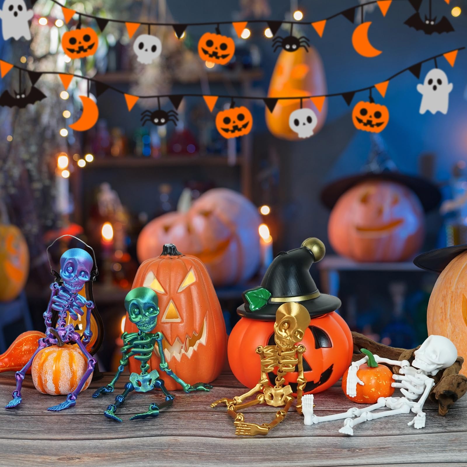 Amazon Multi Colors Halloween Skeleton Decorations 10 In 3D Printed Full Body Poseable Mini Skeletons With Movable Joints For Halloween Party Indoor Outdoor Decor Gold Patio Lawn Garden