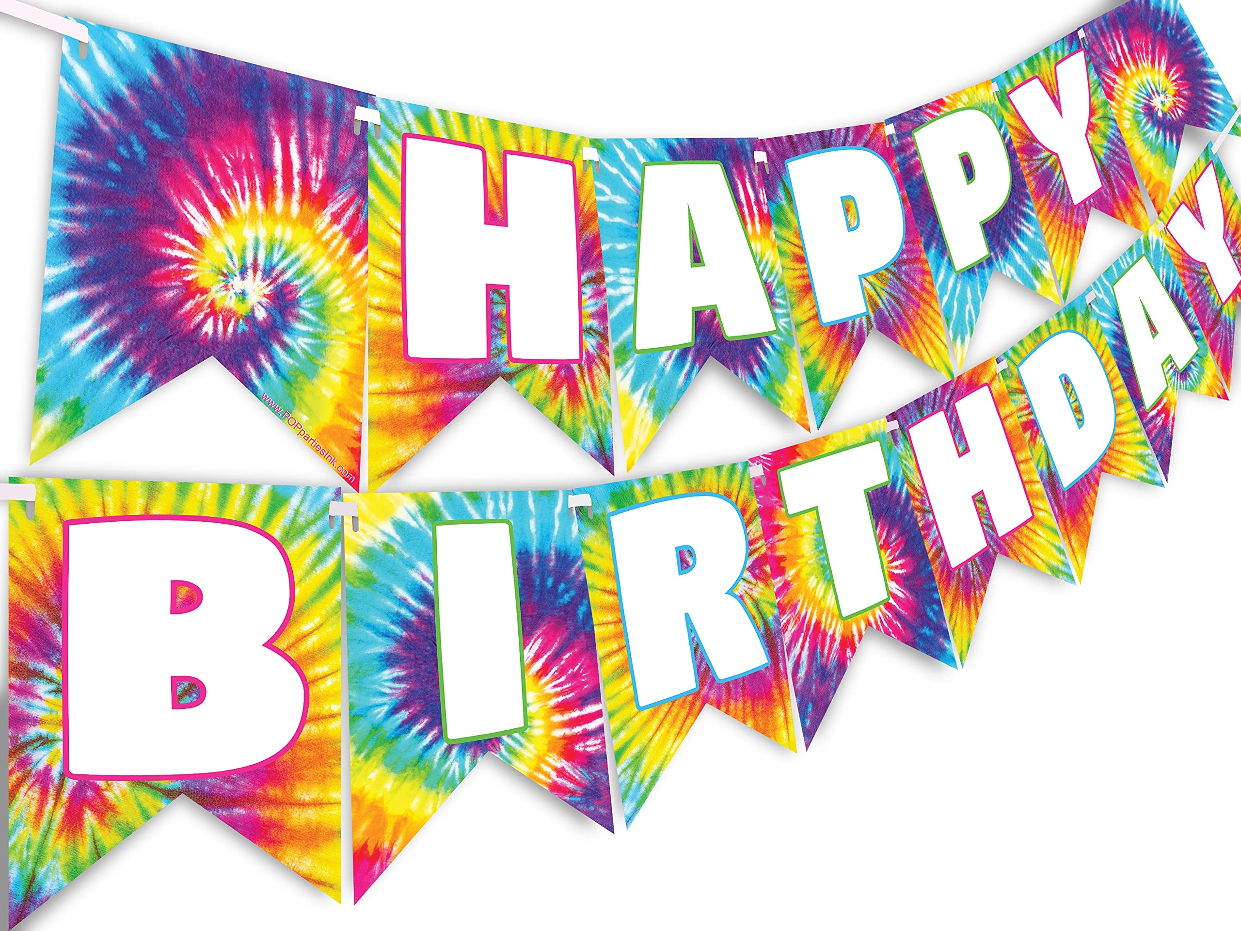 Amazon POP Parties Ink Tie Dye Happy Birthday Banner Party Supplies Decorations Art Classic Blue Green Red Orange Pink Yellow White Toys Games