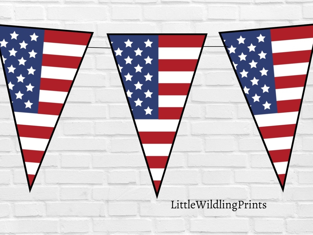 American US Flag Banner Bunting Printable Mantel United States Digital Download Instant Independence Day 4th July Party Decor Home School Etsy
