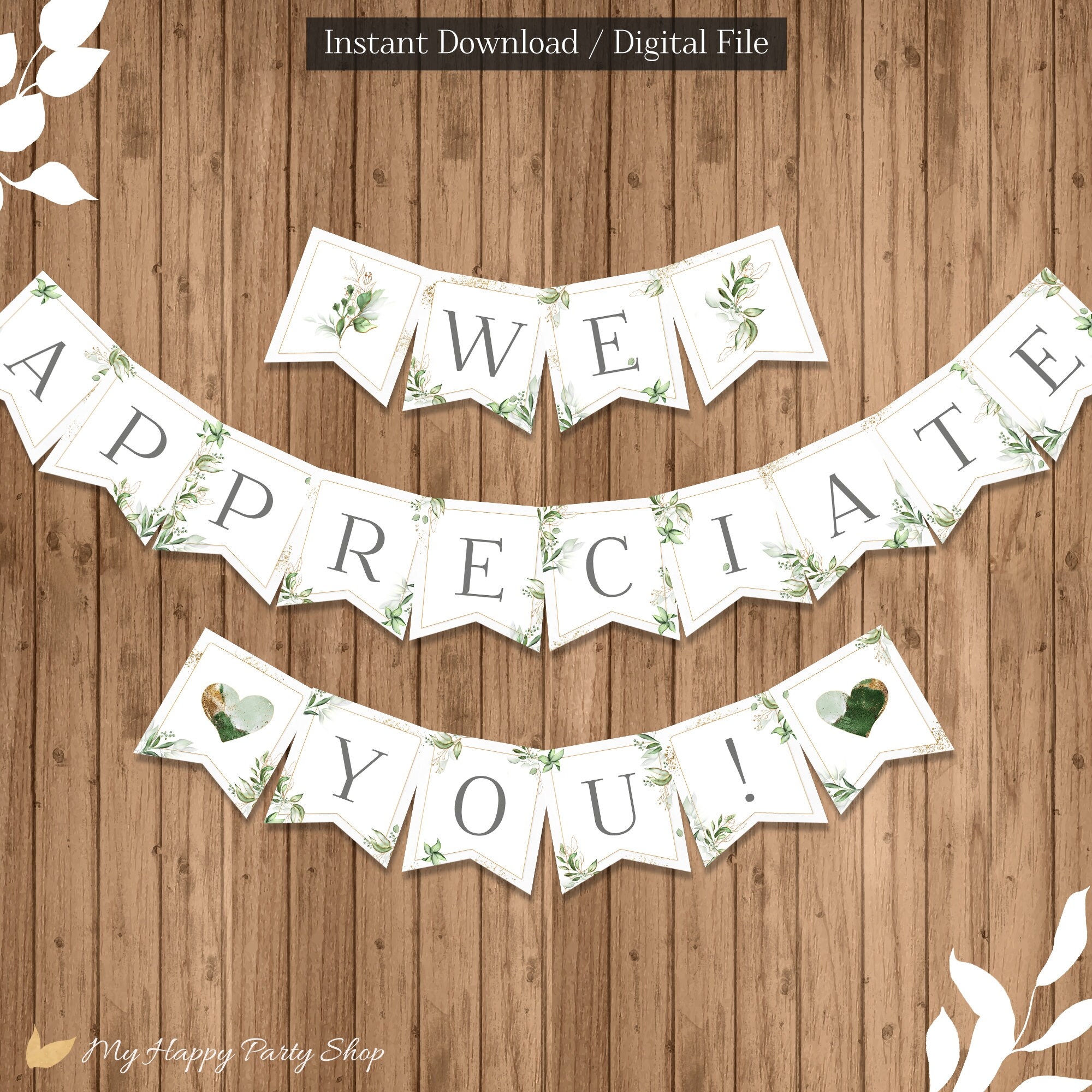 Appreciation Banner Printable We Appreciate You Teacher Appreciation Thank You Banner Greenery INSTANT DOWNLOAD Digital File BSU066 Etsy