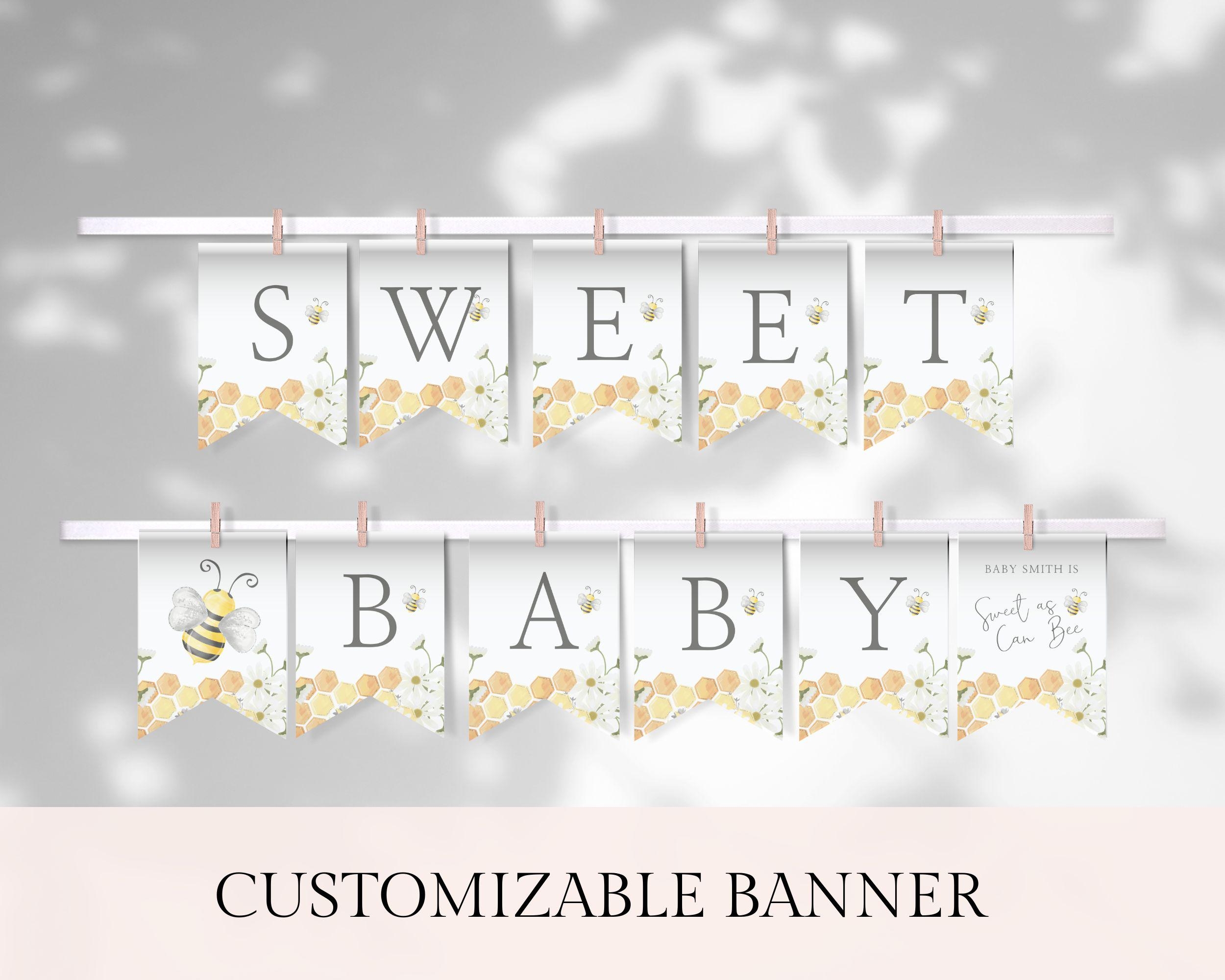 Baby Shower Banner Sweet As Can Bee Sweet As Can Bee Bunting Banner Bee Banner Editable Template Templett Bee Baby Shower Decor Sacb Etsy