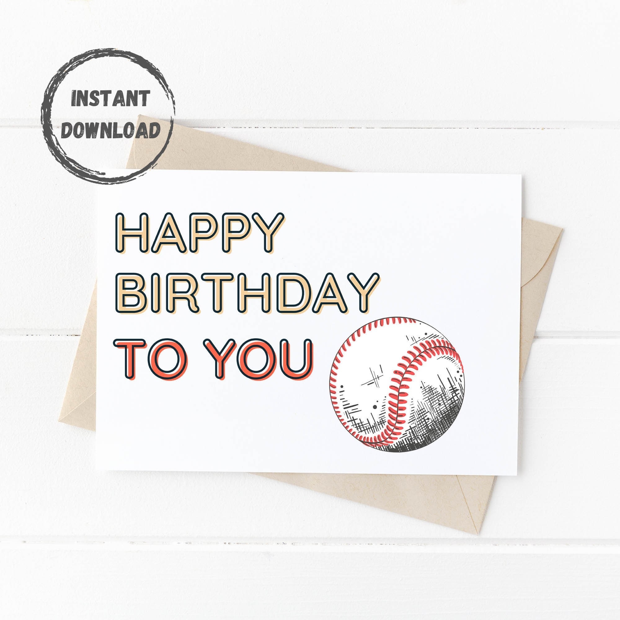 Baseball Birthday Card Printable Greeting Card Digital Download 5x7 Happy Birthday Cards INSTANT DOWNLOAD Etsy