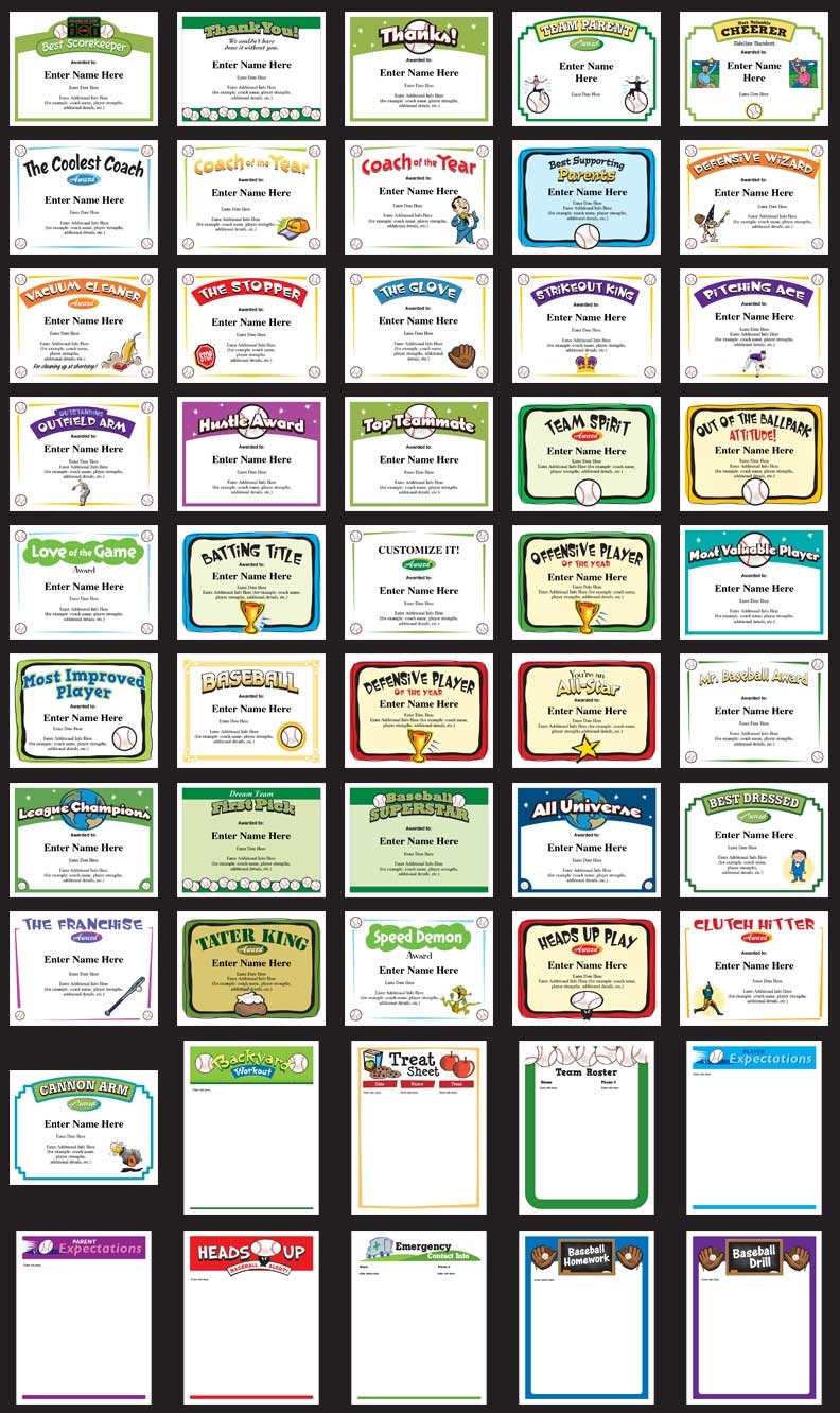 Printable Baseball Certificates Templates