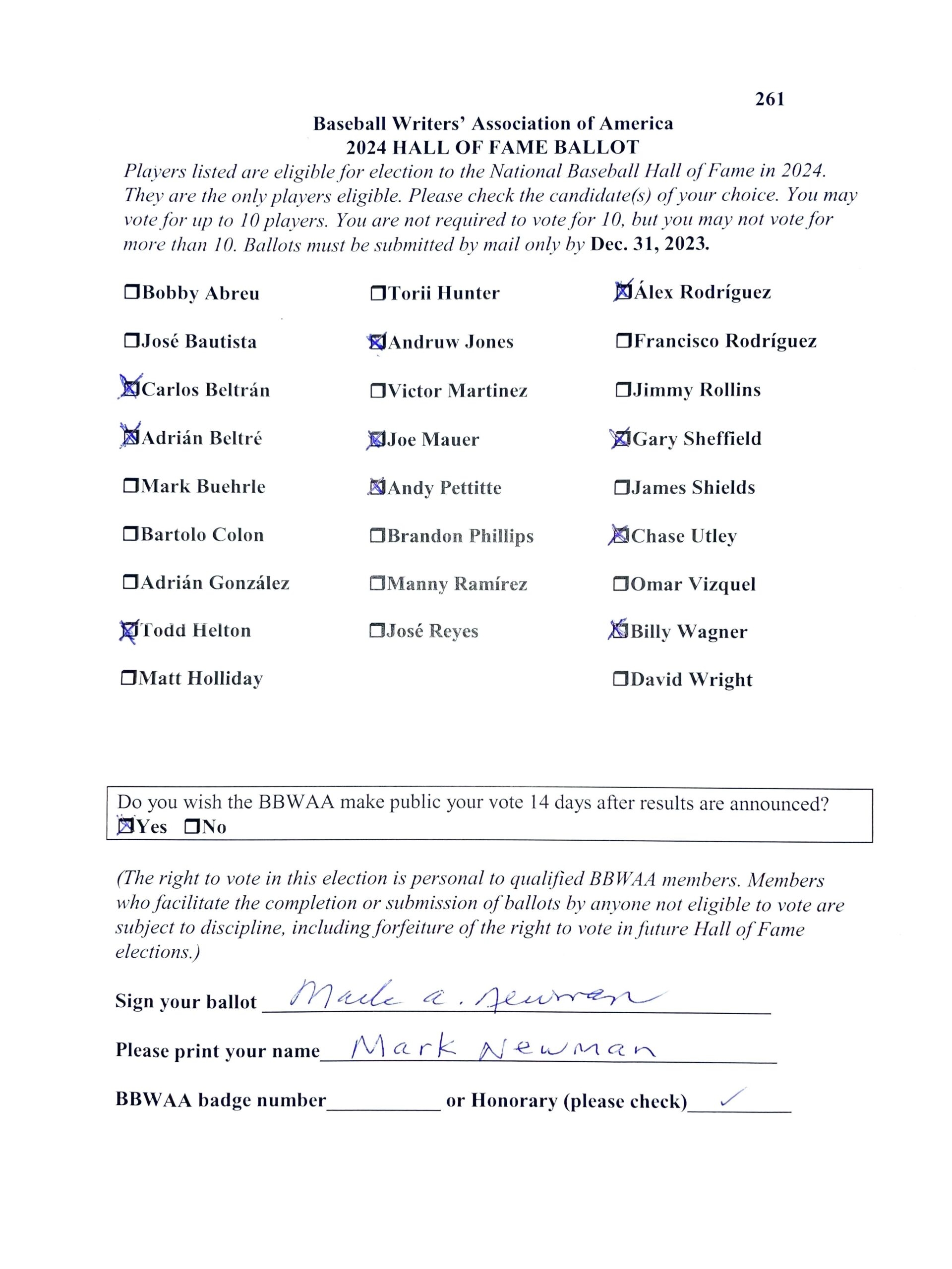 Baseball Hall Of Fame Vote Tracker Ballots Lots And Lots Of Ballots 