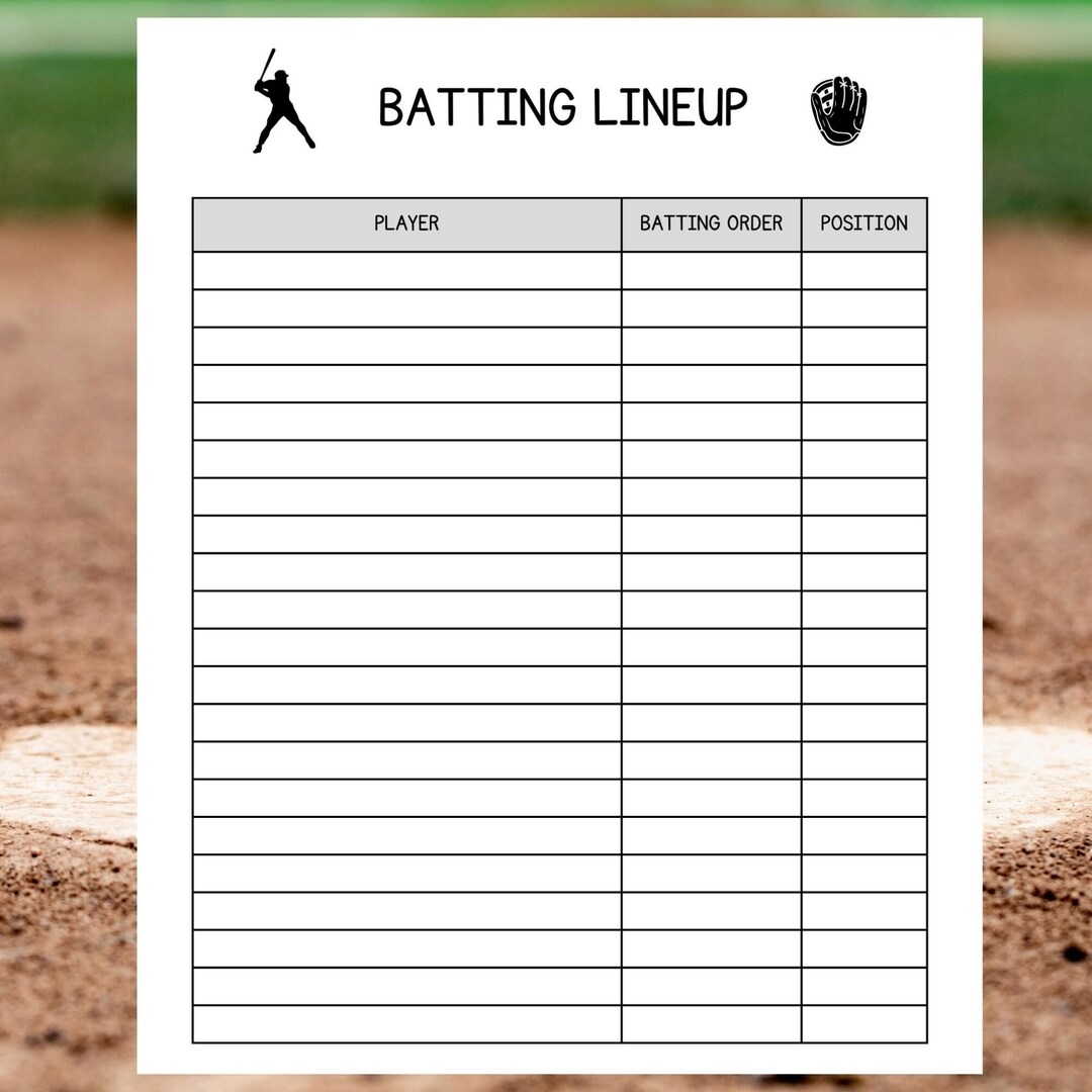 Baseball Softball Lineup And Field Position Sheet Batting Order 8 5 X 11 Instant Download Printable Etsy