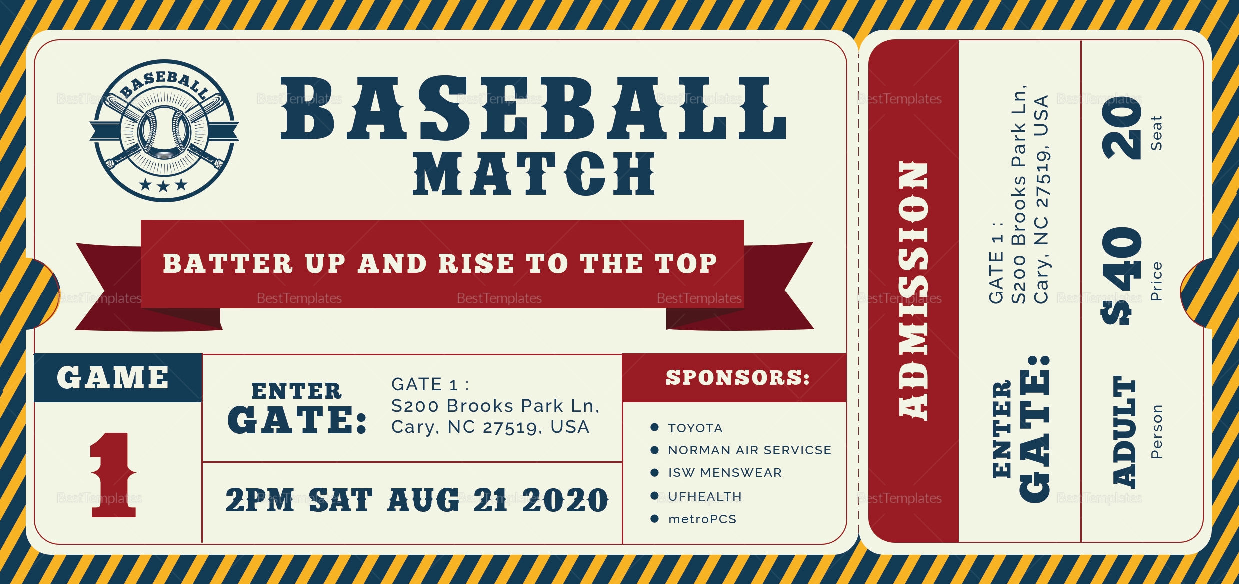 Baseball Ticket Design Template In PSD Word Publisher Illustrator InDesign