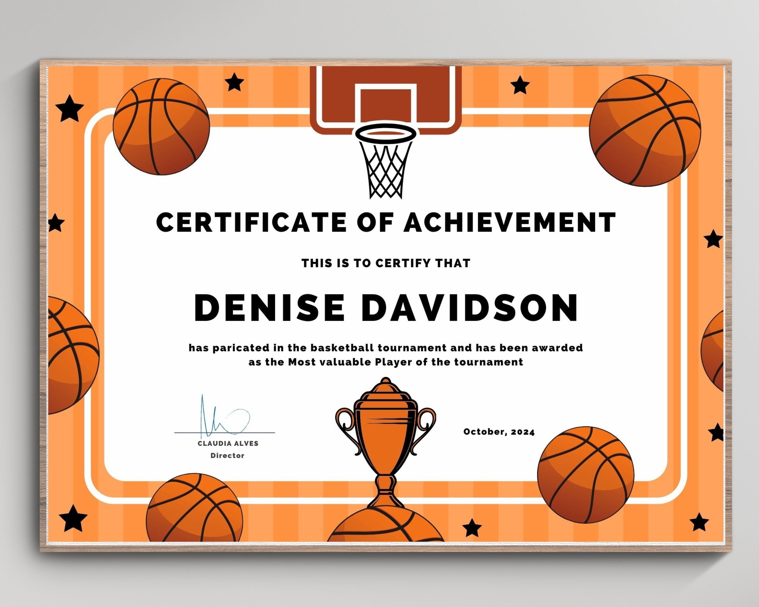 Basketball Awards Editable Certificate Canva Template Team Party Printable B ball Certificate Of Participation Award Etsy
