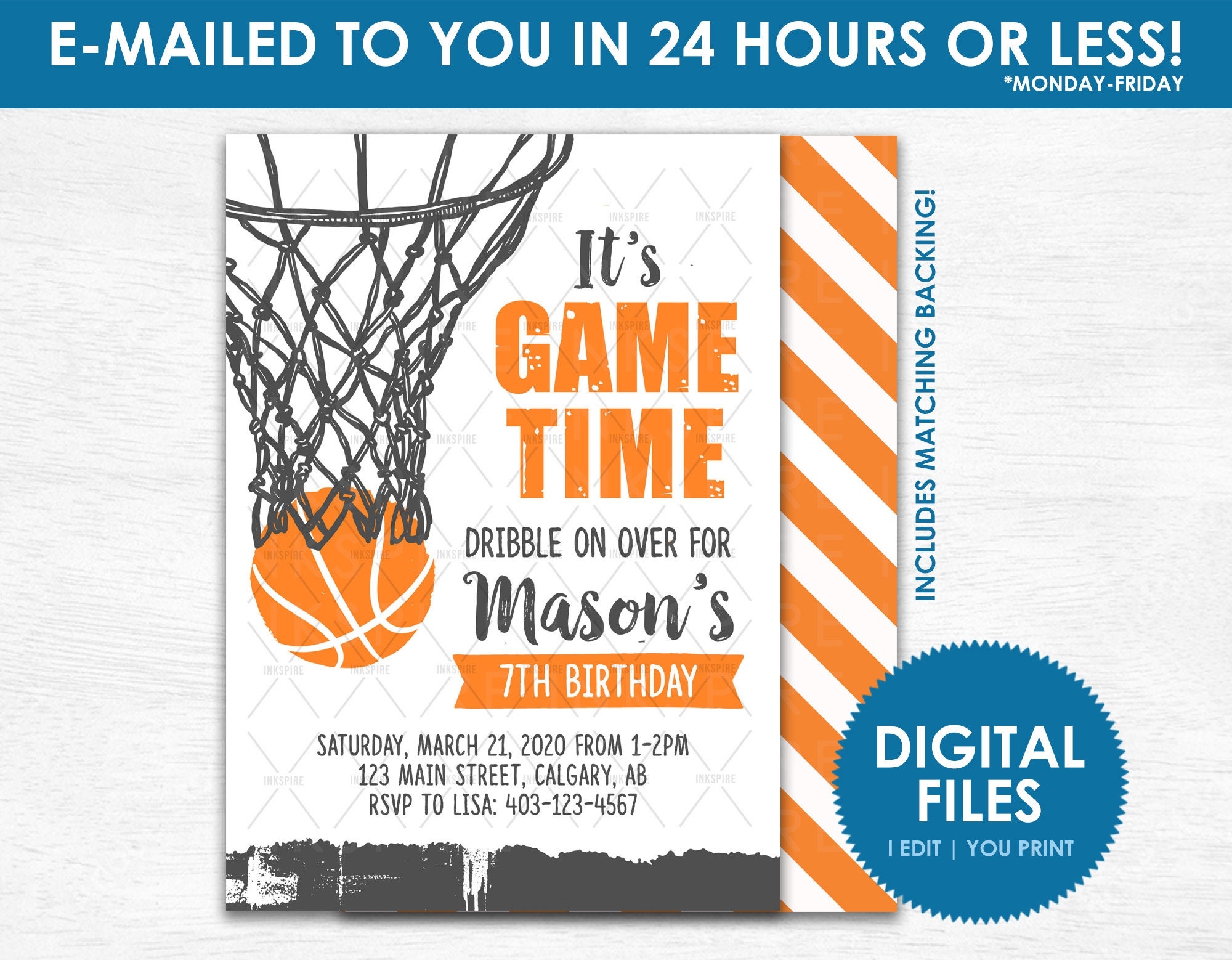 Basketball Birthday Invitation Printable DIGITAL FILE Basketball Birthday Party Invite Sports Birthday Party Invitation Any Age Etsy