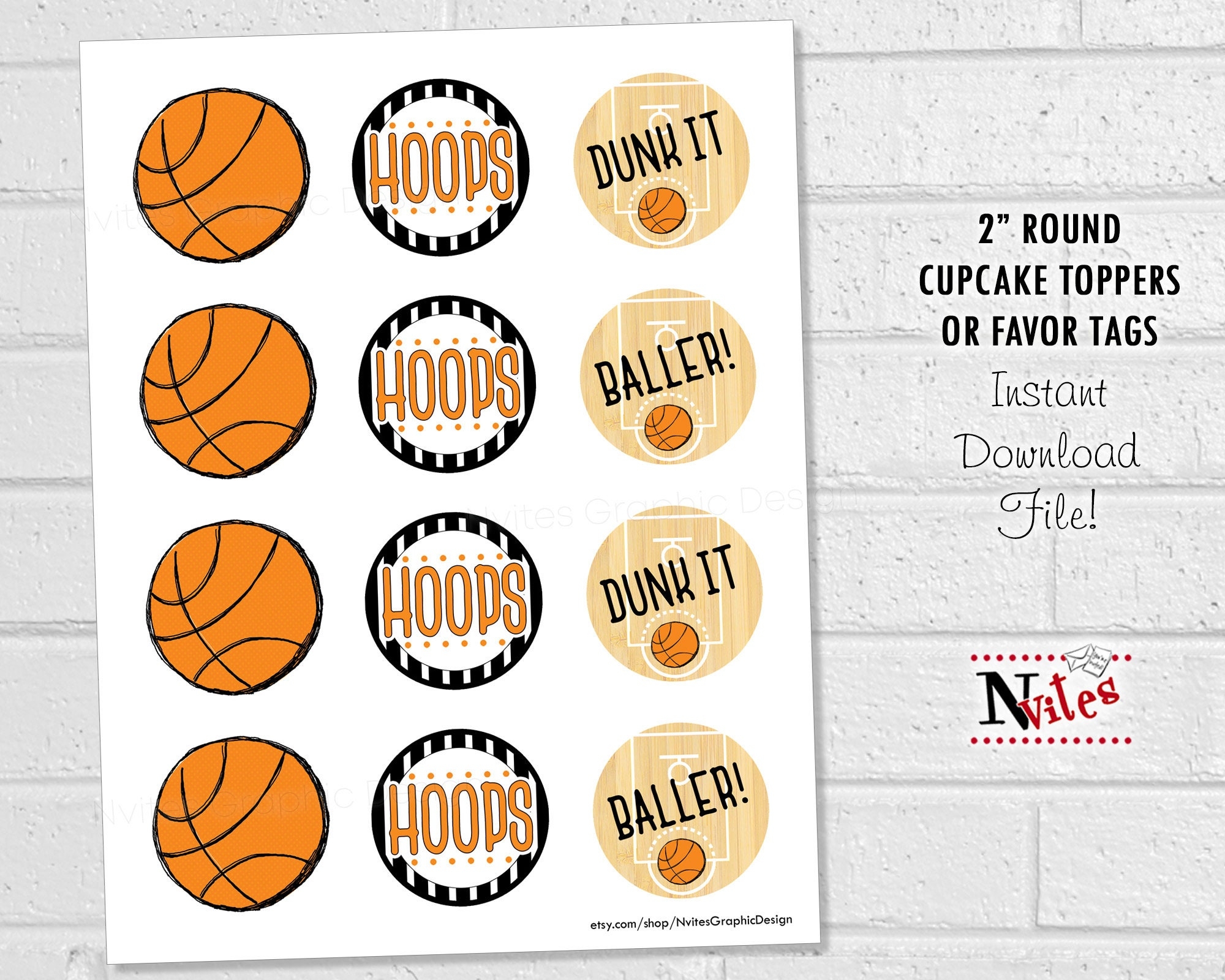 Basketball Cupcake Toppers Printable Basketball Birthday Party Decorations Hoops Tournament Cupcake Picks Or Stickers Etsy
