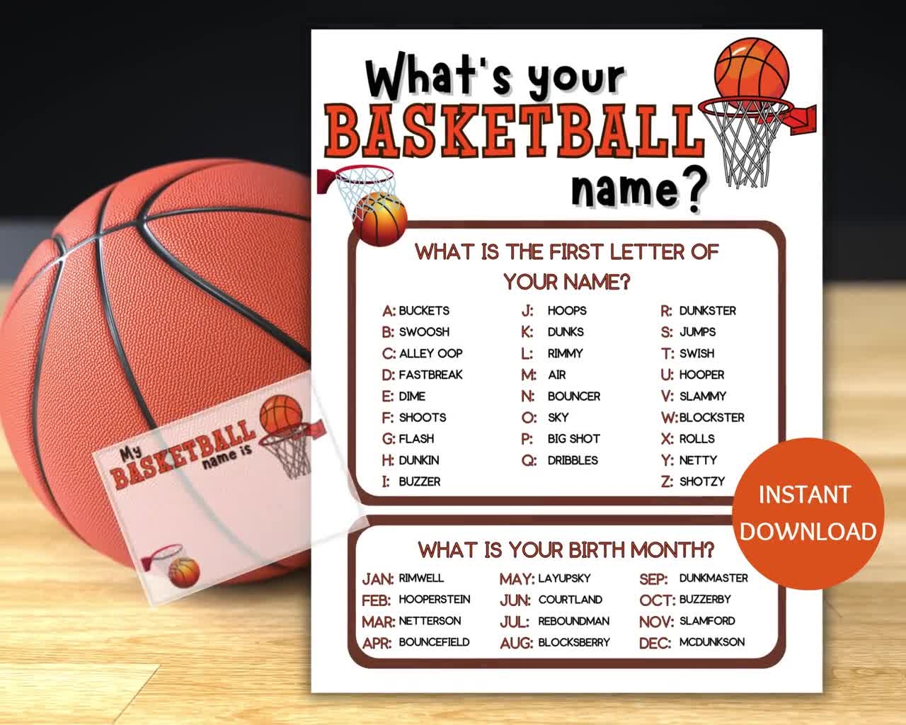 Printable Basketball Name Tags