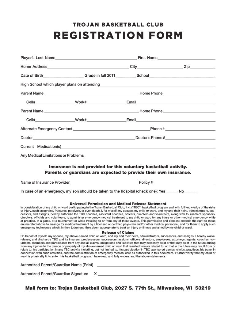 Basketball Registration Form Pdf Fill Online Printable Fillable Blank PdfFiller