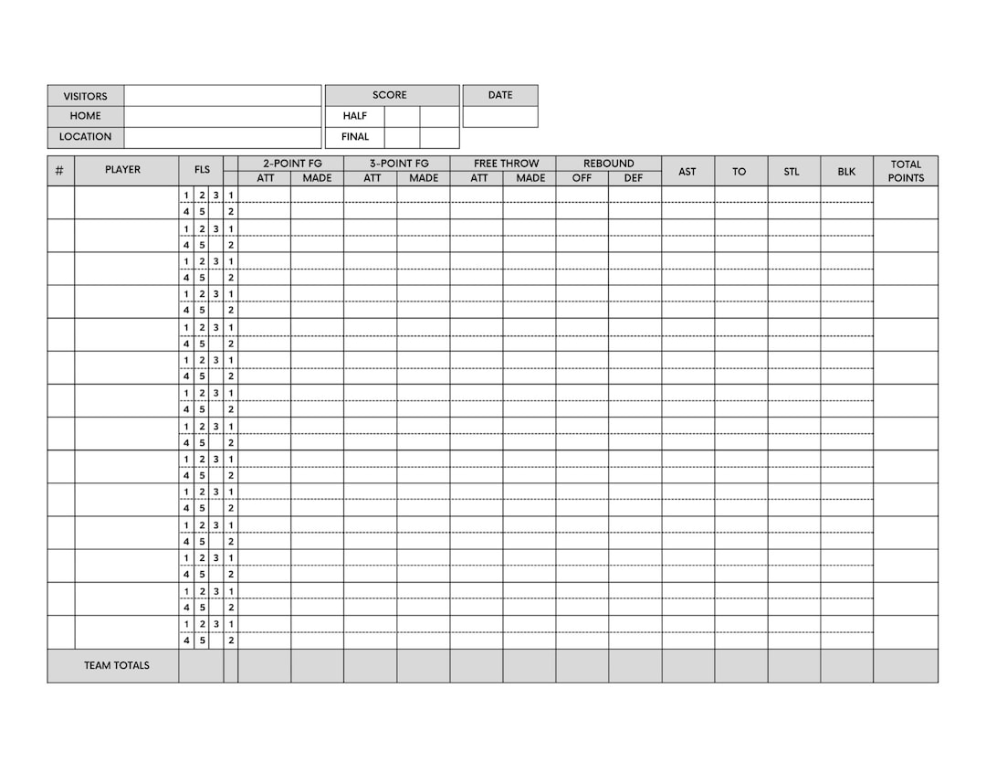 Basketball Scoresheet Printable