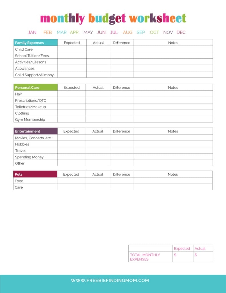 Free Printable Budget Worksheet
