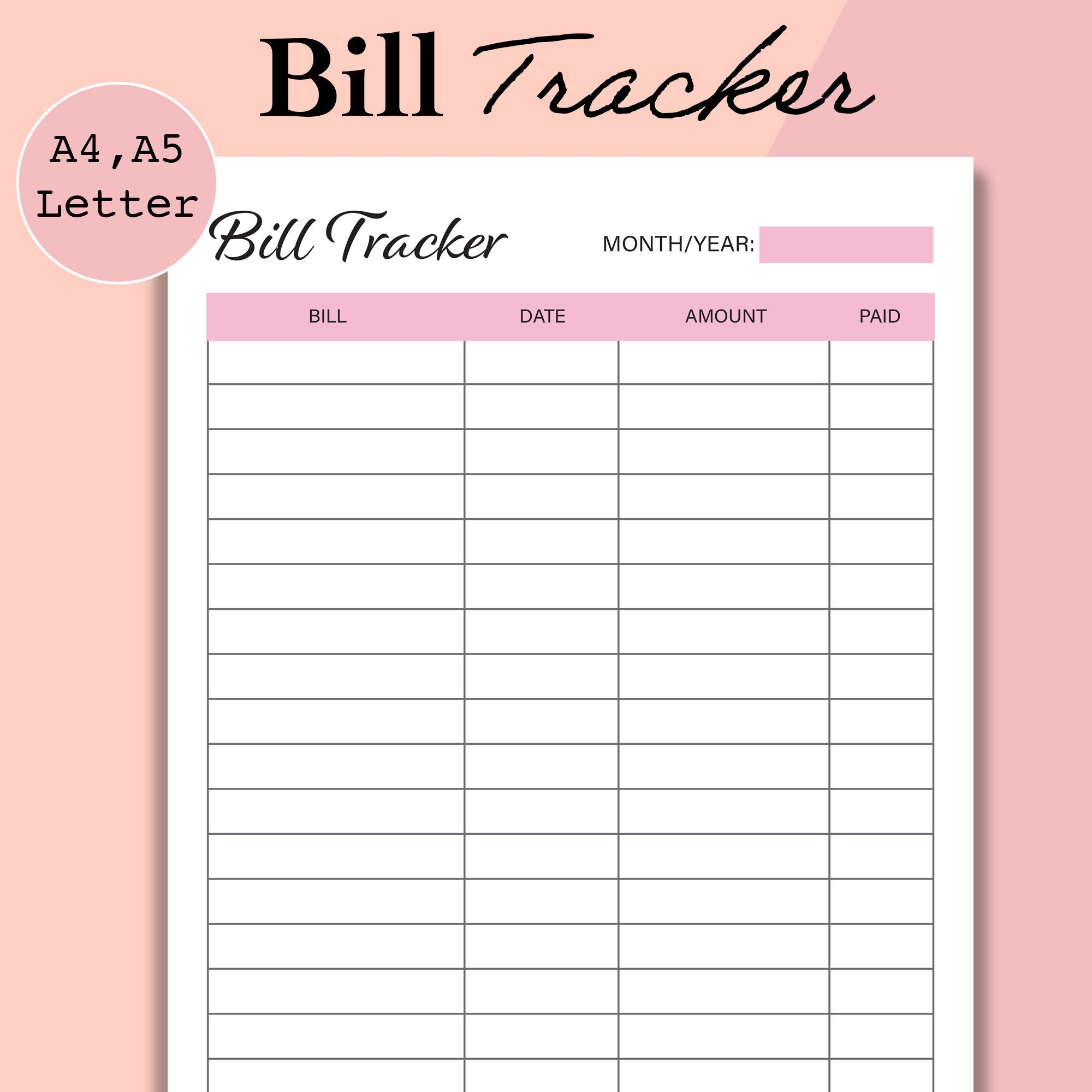 Printable Bill Planner