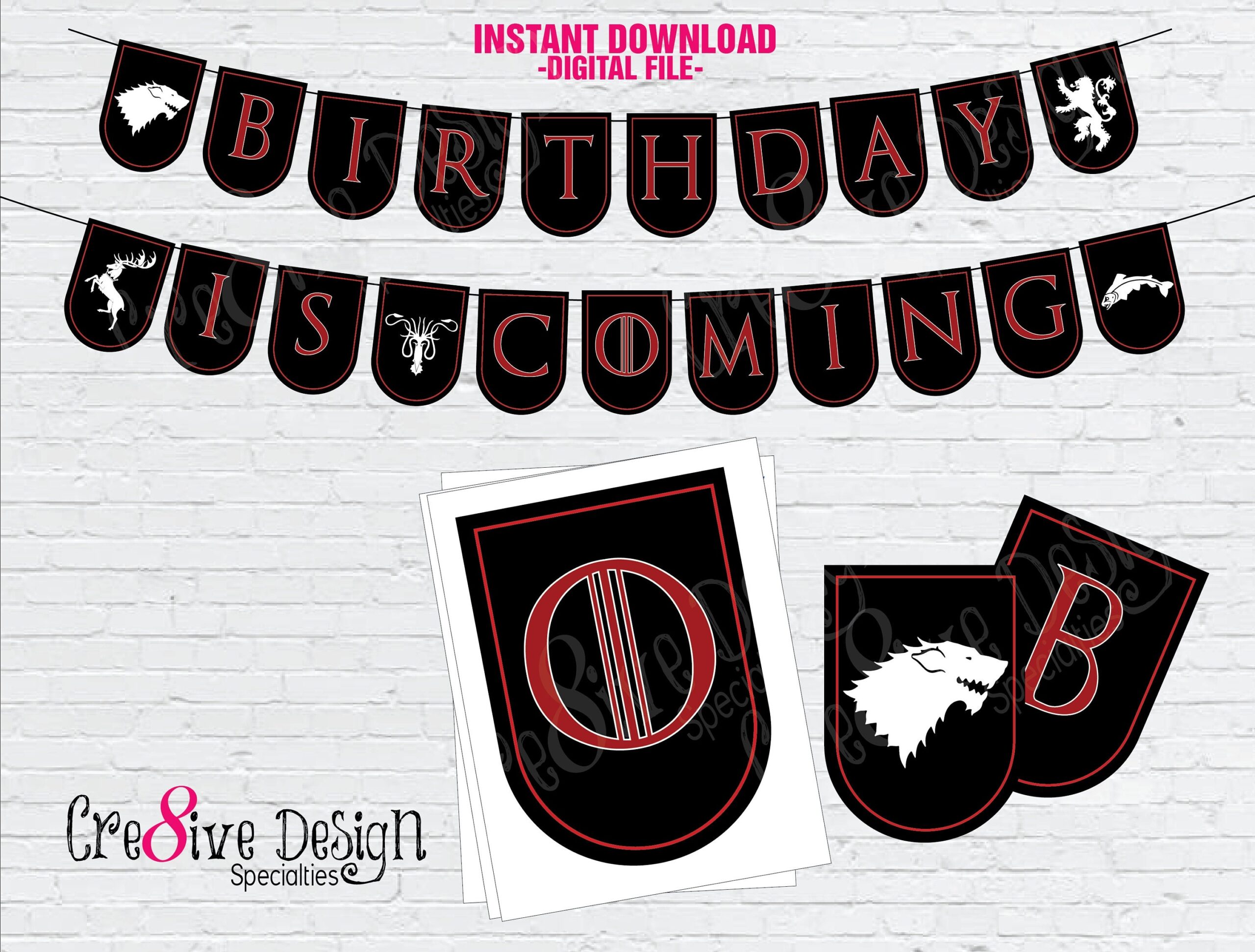 Birthday Is Coming Printable Birthday Banner G O T Party Supplies Thrones Birthday GOT Banner GOT Instant Download Etsy