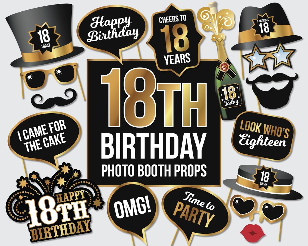 Birthday Party Props Eighteenth 18th Birthday 18 Today Photo Booth 23 Cut Outs Printable Instant Digital Download 41 Of 66 Etsy