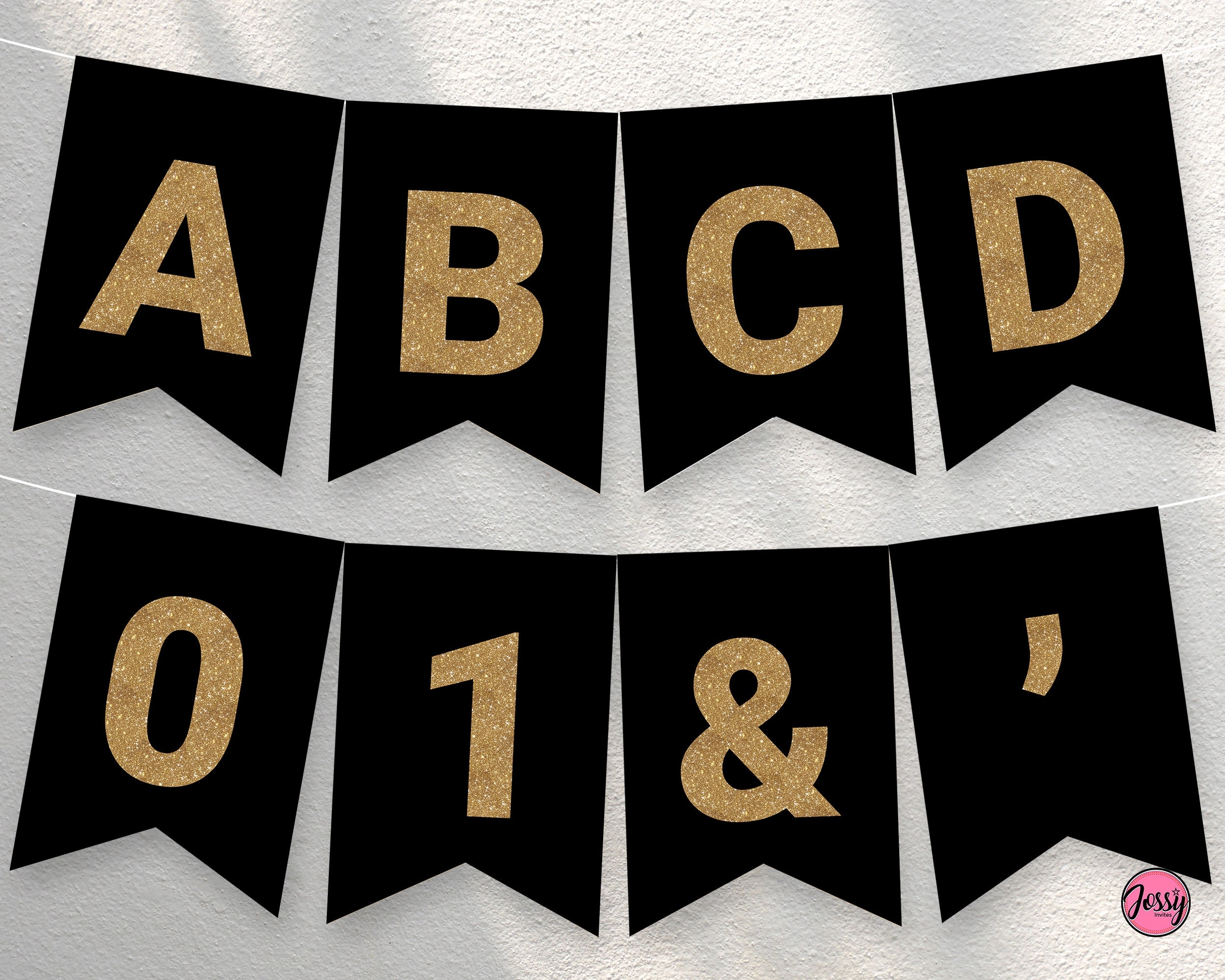 Black Gold Alphabet Banner Sparkle Gold Birthday Printable Banner Letters A To Z INSTANT DOWNLOAD Etsy