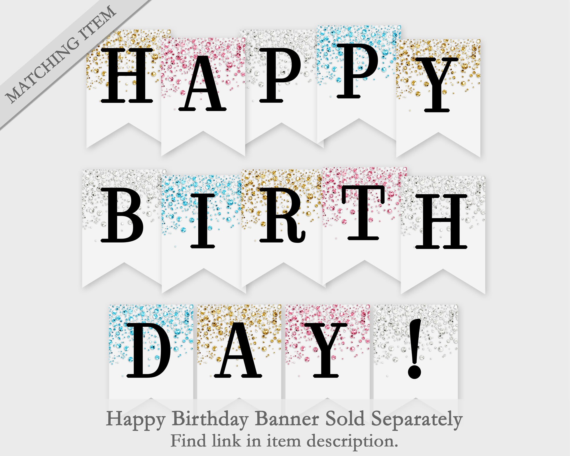 Blue Confetti Happy Birthday Banner Printable Party Decor PDF Etsy