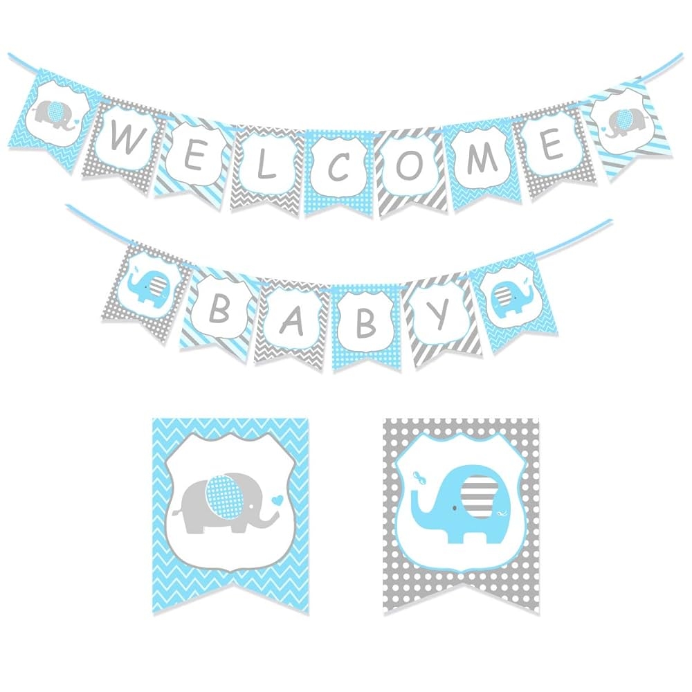 Blue Elephant Baby Shower Welcome Baby Banner For Boys Baby Shower Little Peanut Nursery Decorations Amazon ae Arts Crafts