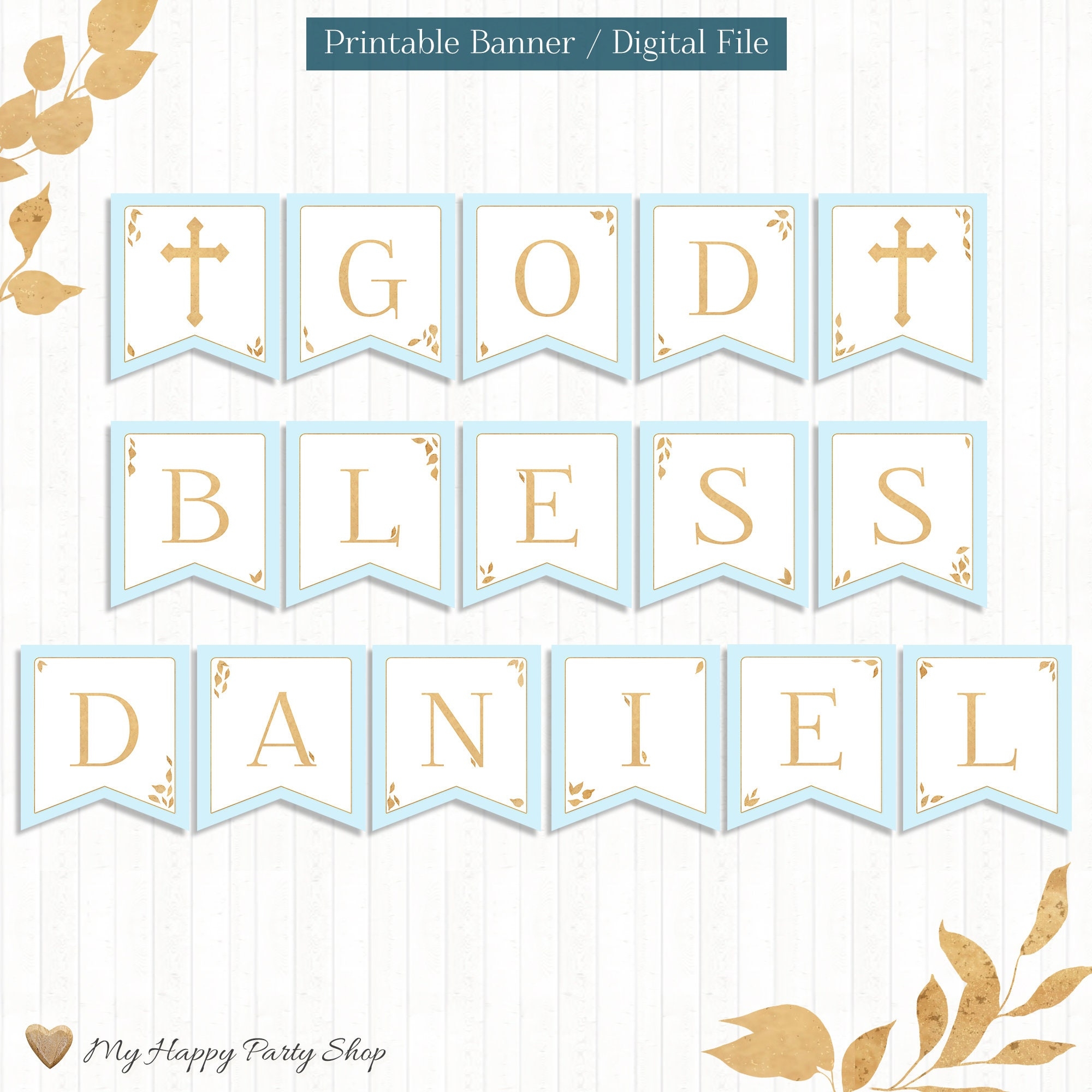 Blue God Bless Banner PRINTABLE Custom Banner DIY Baptism Decor First Communion Christening Banner Confirmation Digital BSU078B Etsy