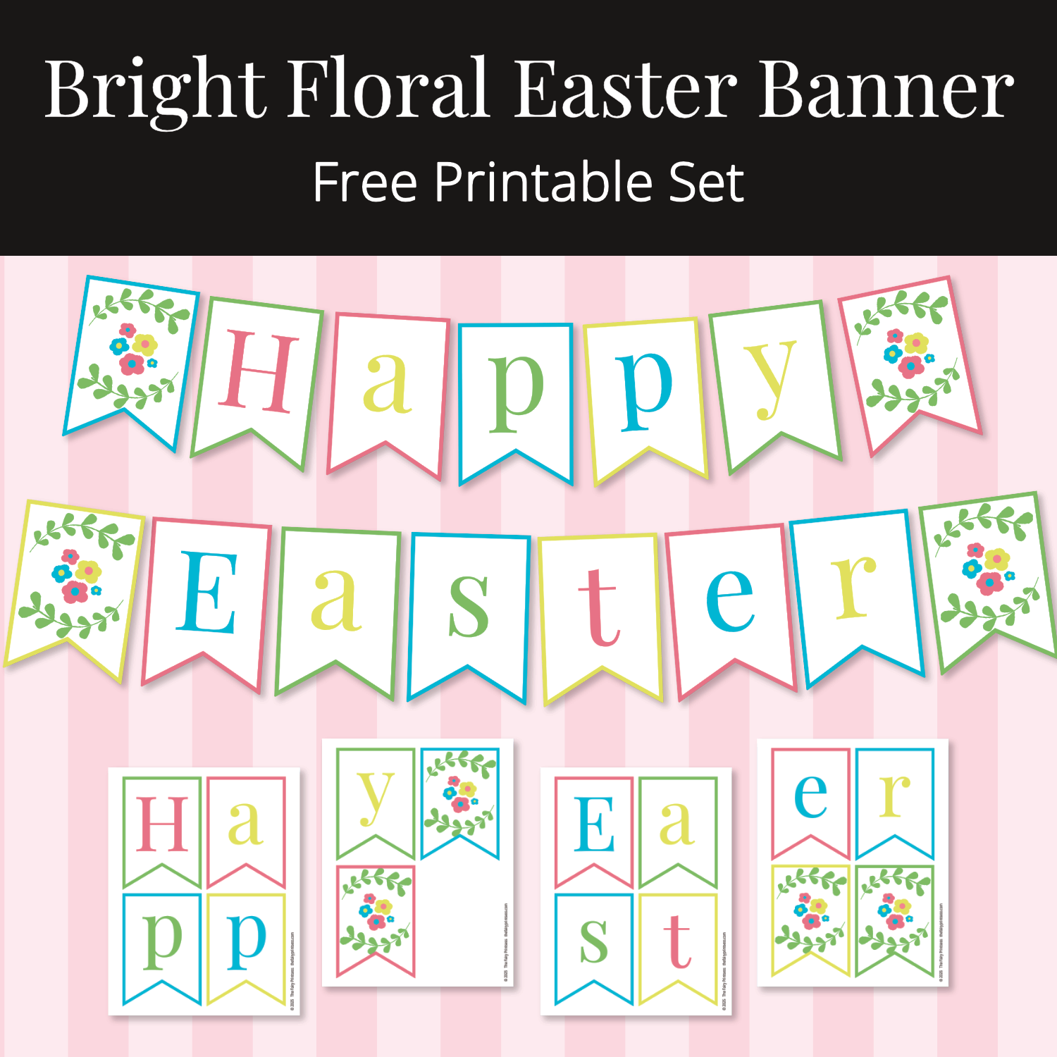 Bright Floral Happy Easter Banner Free Printable For Spring Decor Celebrations