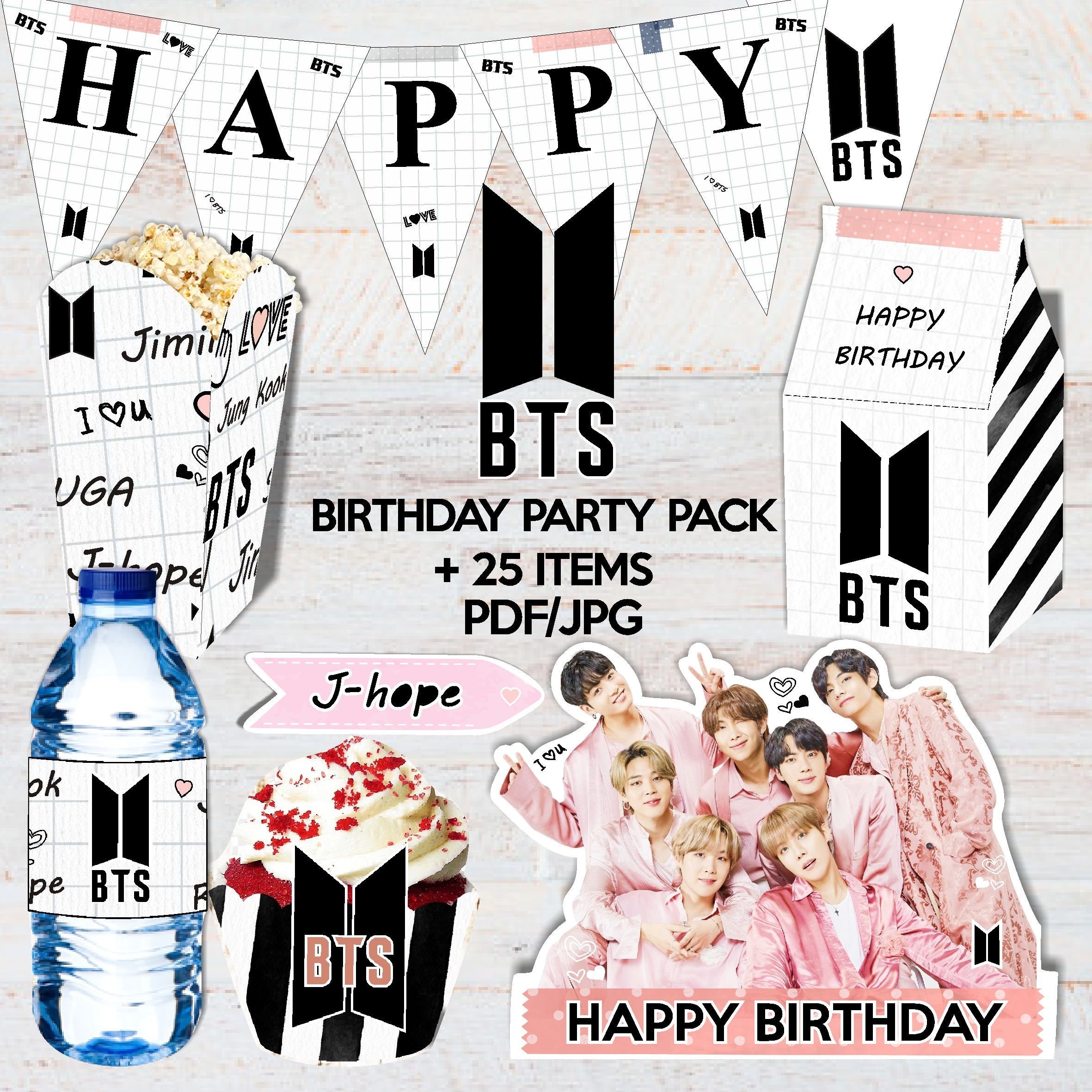 BTS Birthday Party Decorations Digital Printable Kit Pack School Army Etsy
