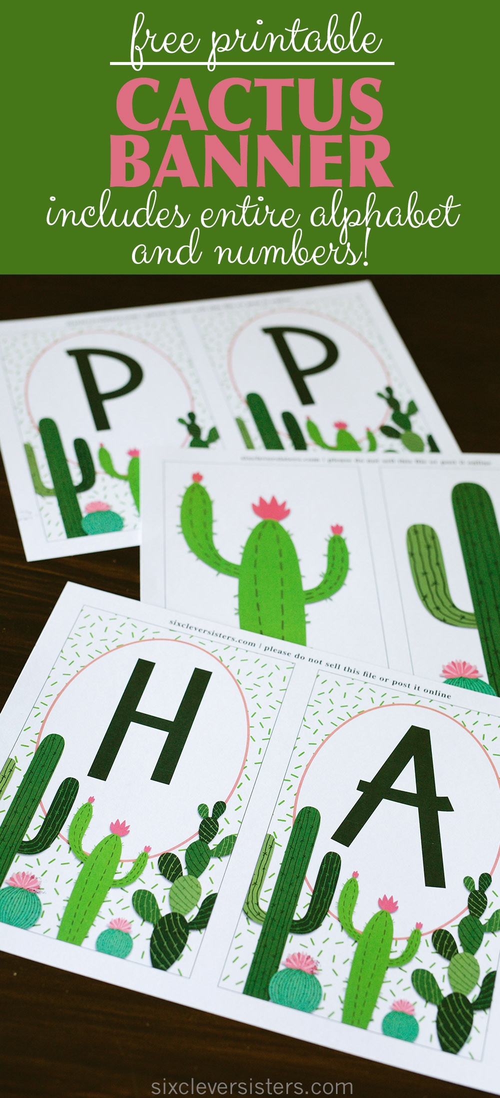 Cactus Banner Free Printable Six Clever Sisters