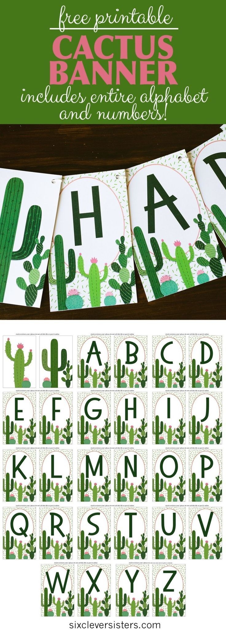 Cactus Banner Free Printable Six Clever Sisters
