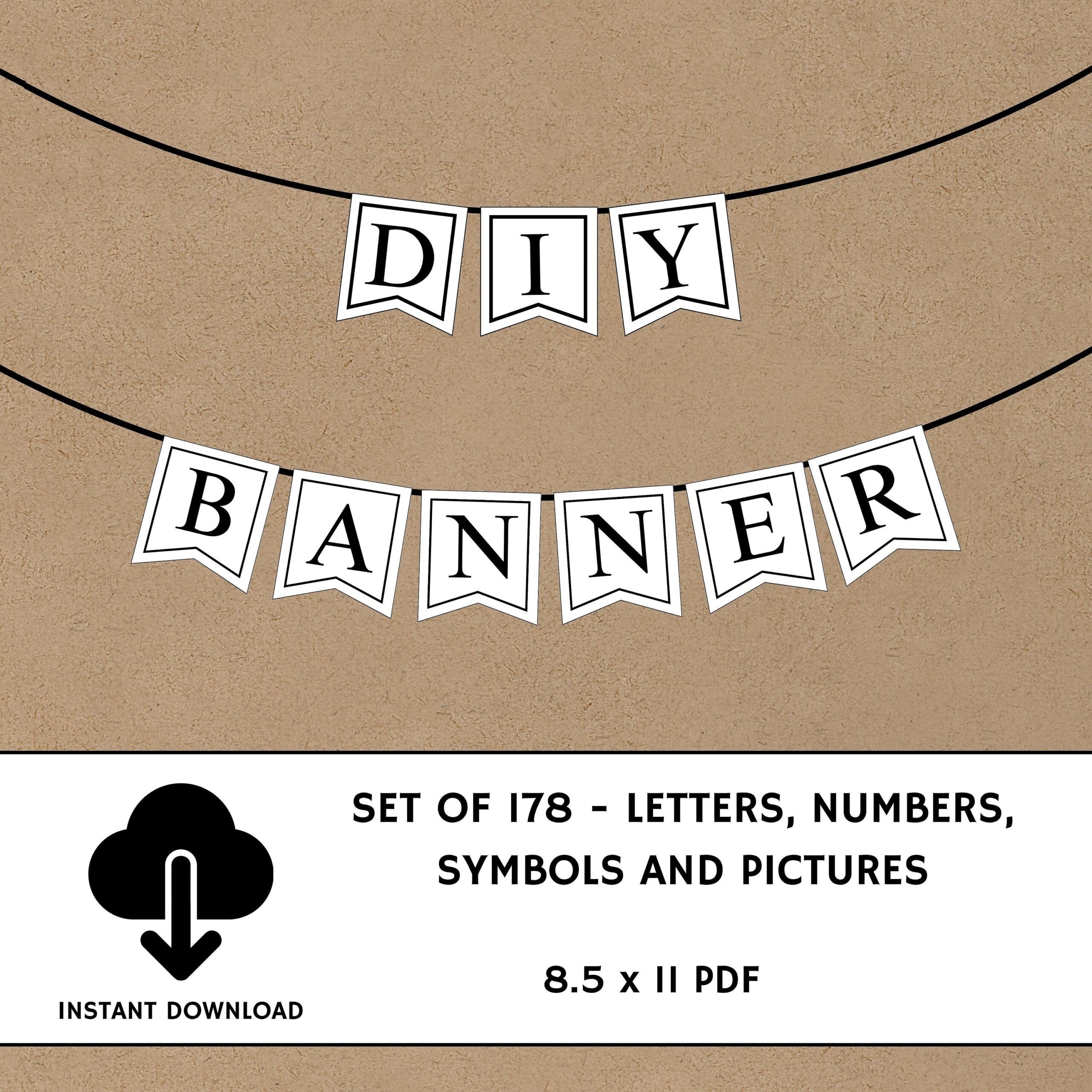 Custom Printable PDF Banner Letters Numbers Symbols Pictures Set Of 178 Party Banner DIY Digital Download Cut Out Etsy