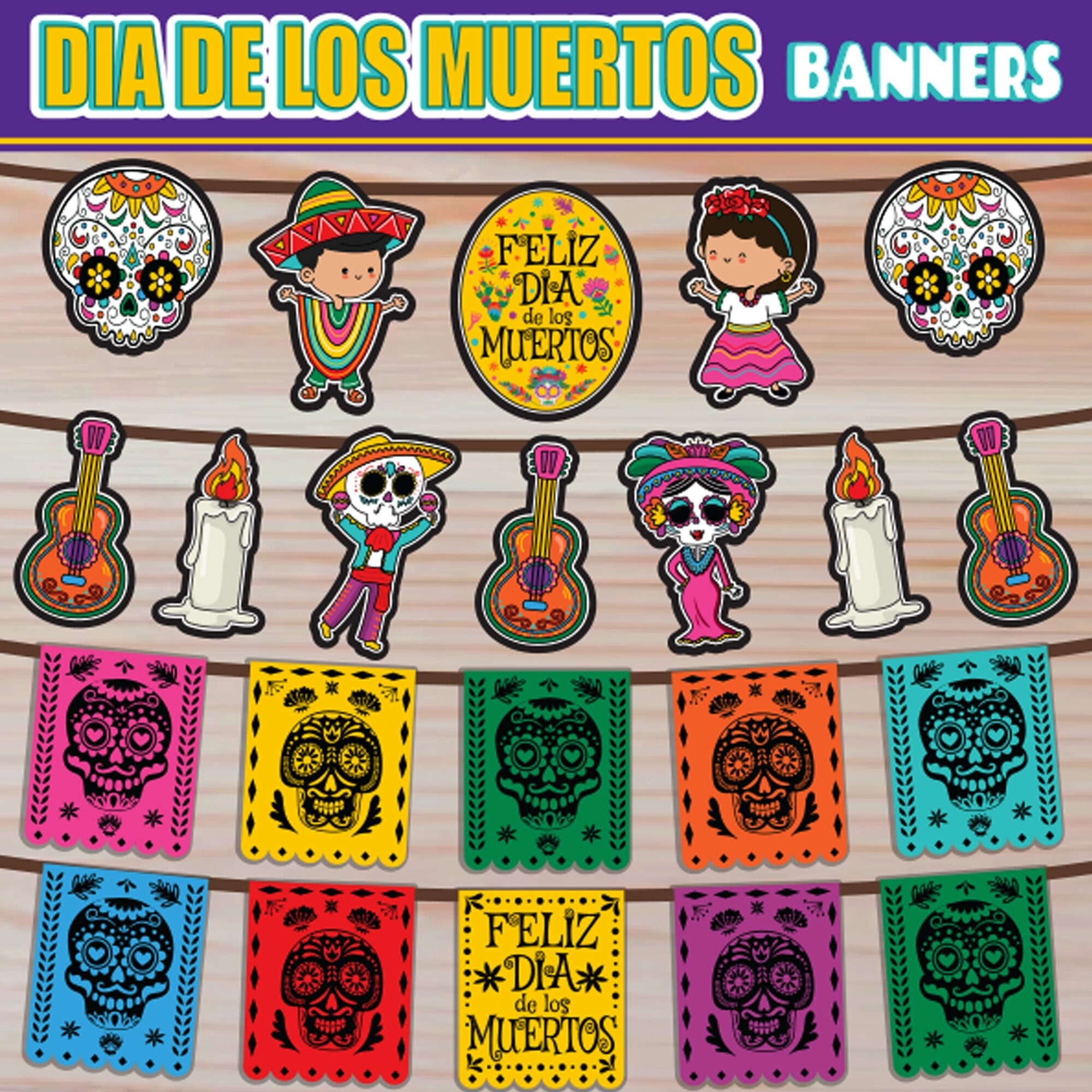 Dia De Los Muertos PRINTABLE Banner Day Of The Dead Garland Pennant Class Decor Bulletin Board Sugar Skull Fiesta Mexican Picado Etsy