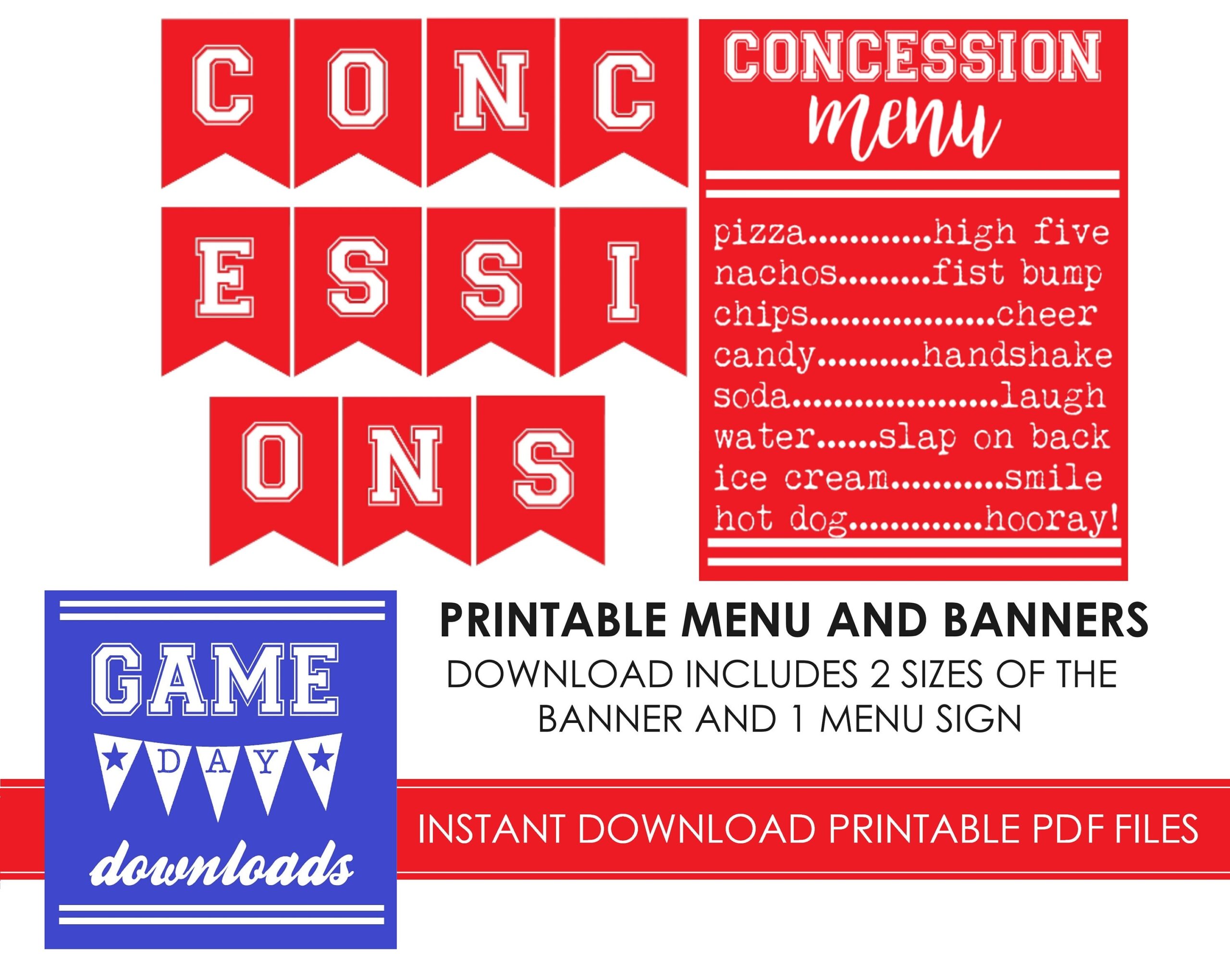 DIGITAL Red Concessions Banner And Menu Sign Poster Sports Decoration Food Football Soccer Basketball Baseball Instant Download Etsy