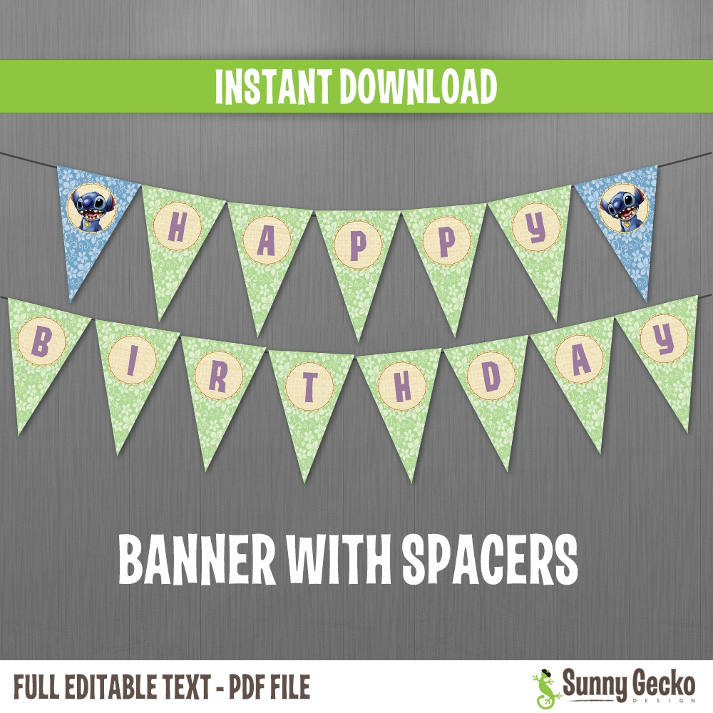 Disney Lilo And Stitch Happy Birthday Banner With Spacers Instant Download And Edit With Adobe Reader