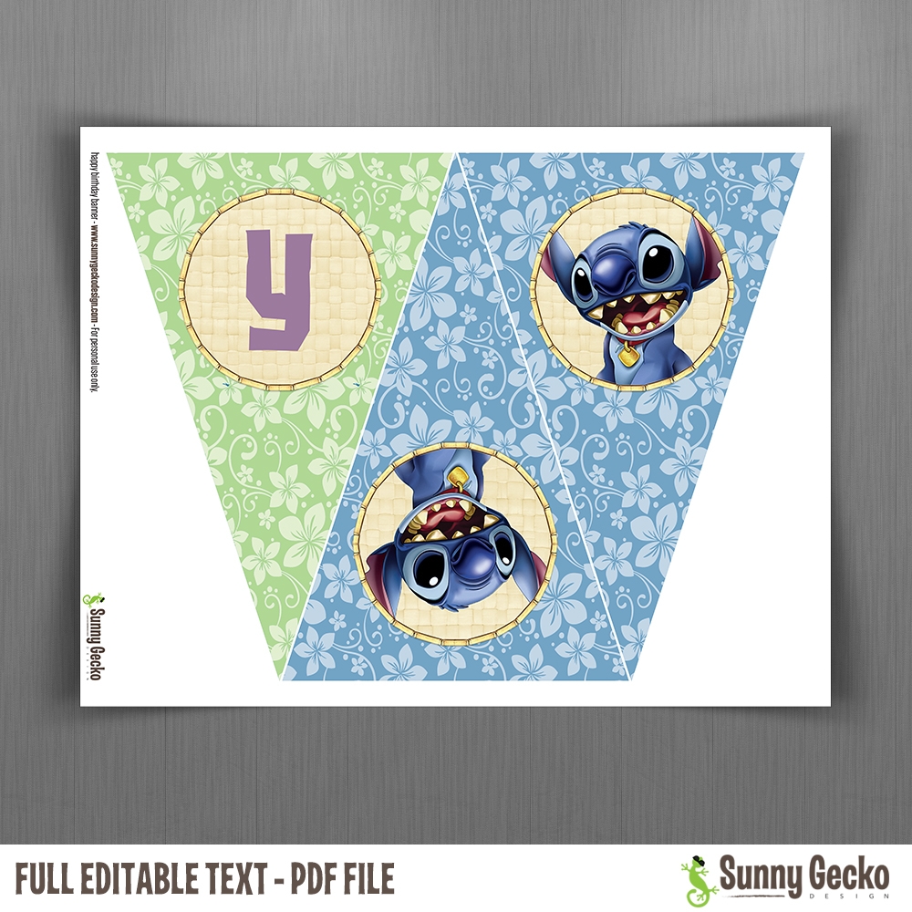 Disney Lilo And Stitch Happy Birthday Banner With Spacers Instant Download And Edit With Adobe Reader
